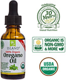 Island Nutrition Organic Oregano Oil Drops 100g label close-up