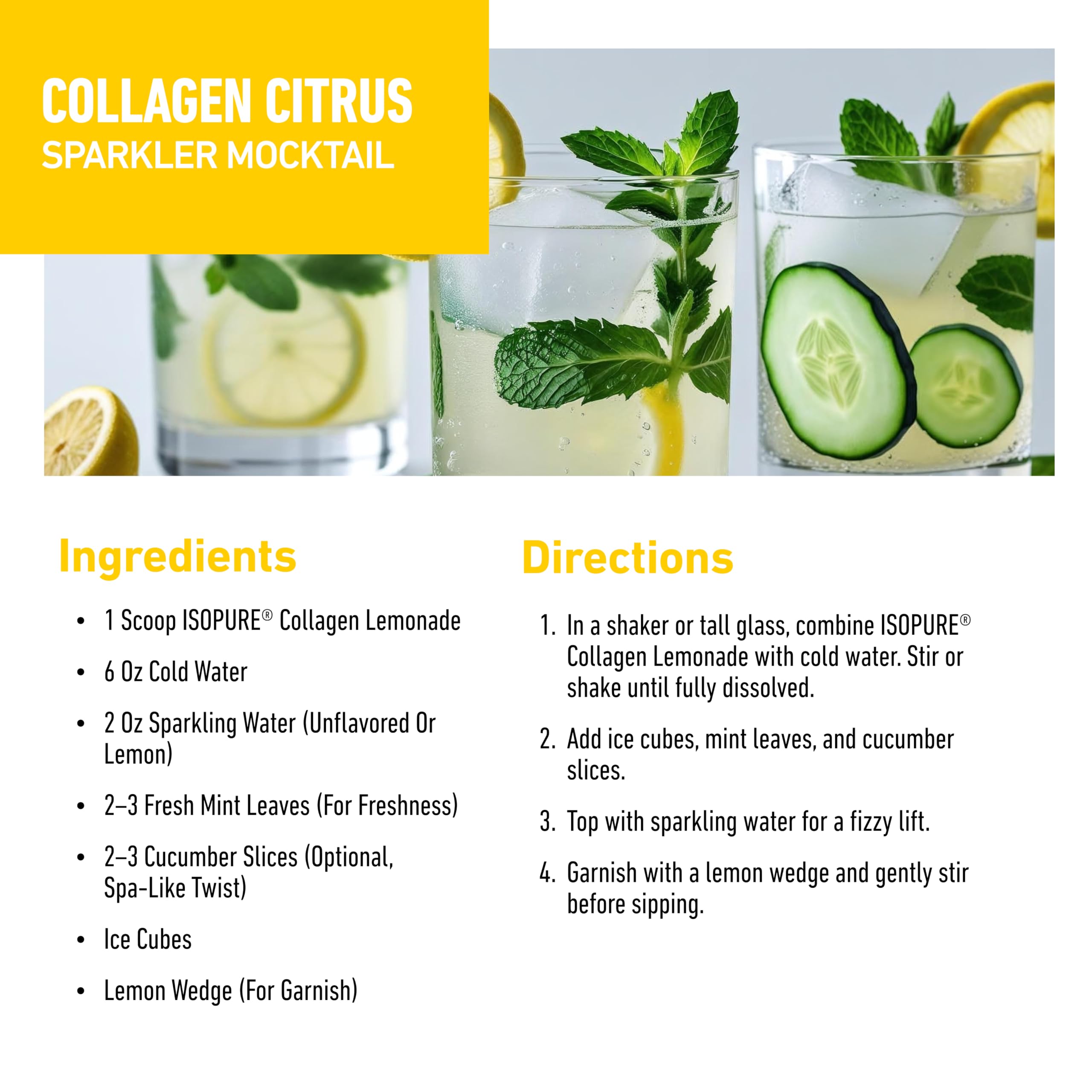 Isopure Collagen Peptides 20g Grass-Fed Lemonade Flavour with smoothie