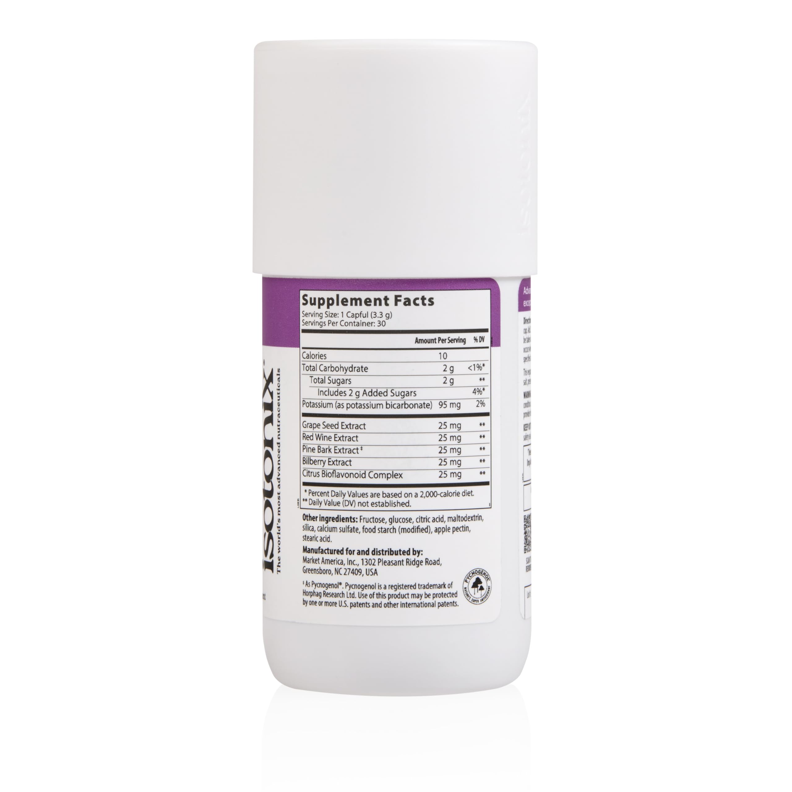 Isotonix Antioxidant Supplement back view with nutritional information