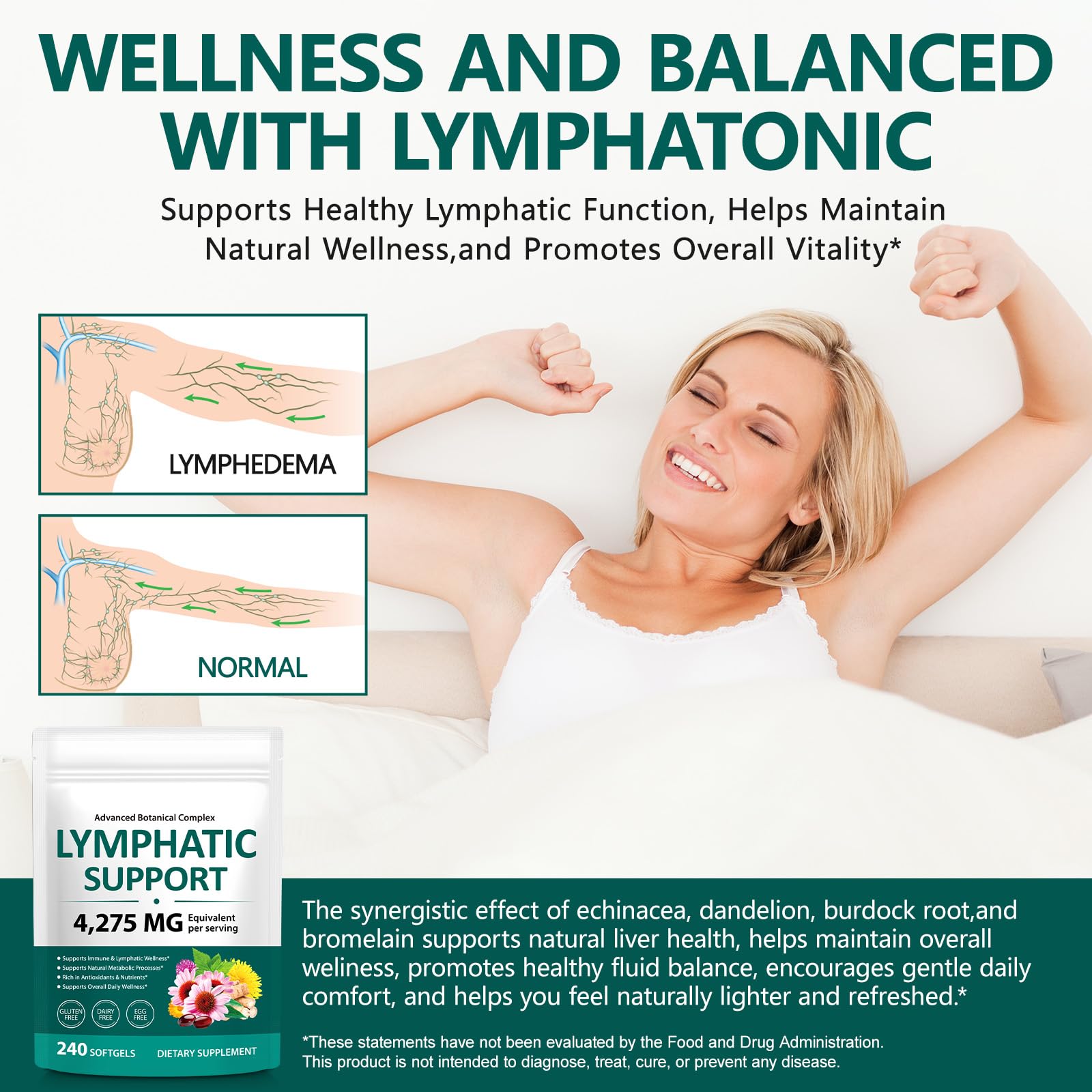 ISUNRISE Echinacea 21-in-1 Lymphatic Support Softgels with a measuring spoon