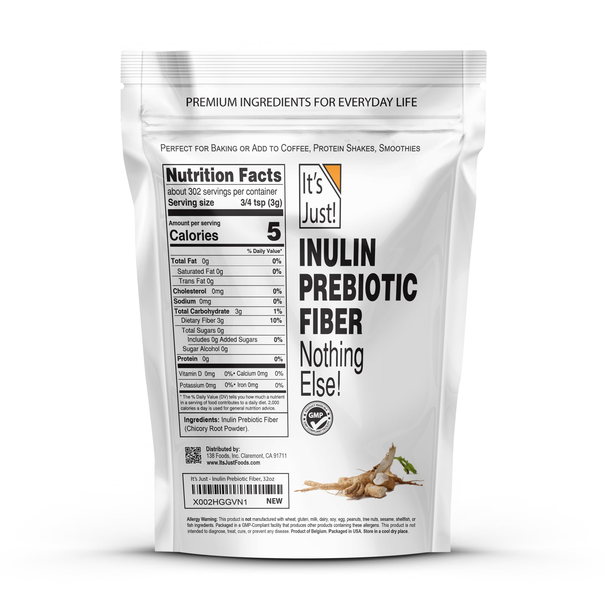 It's Just! Inulin Prebiotic Powder packaging side view