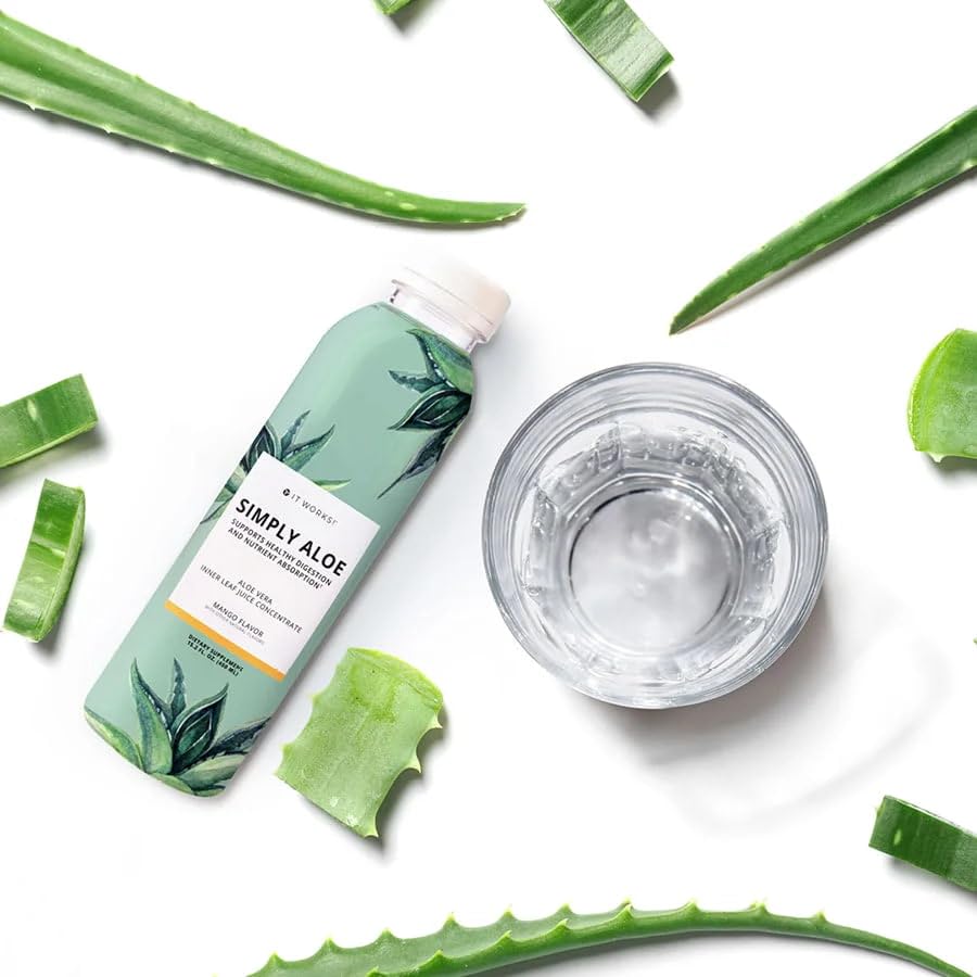 It Works! Simply Aloe mango flavour organic aloe vera juice side view