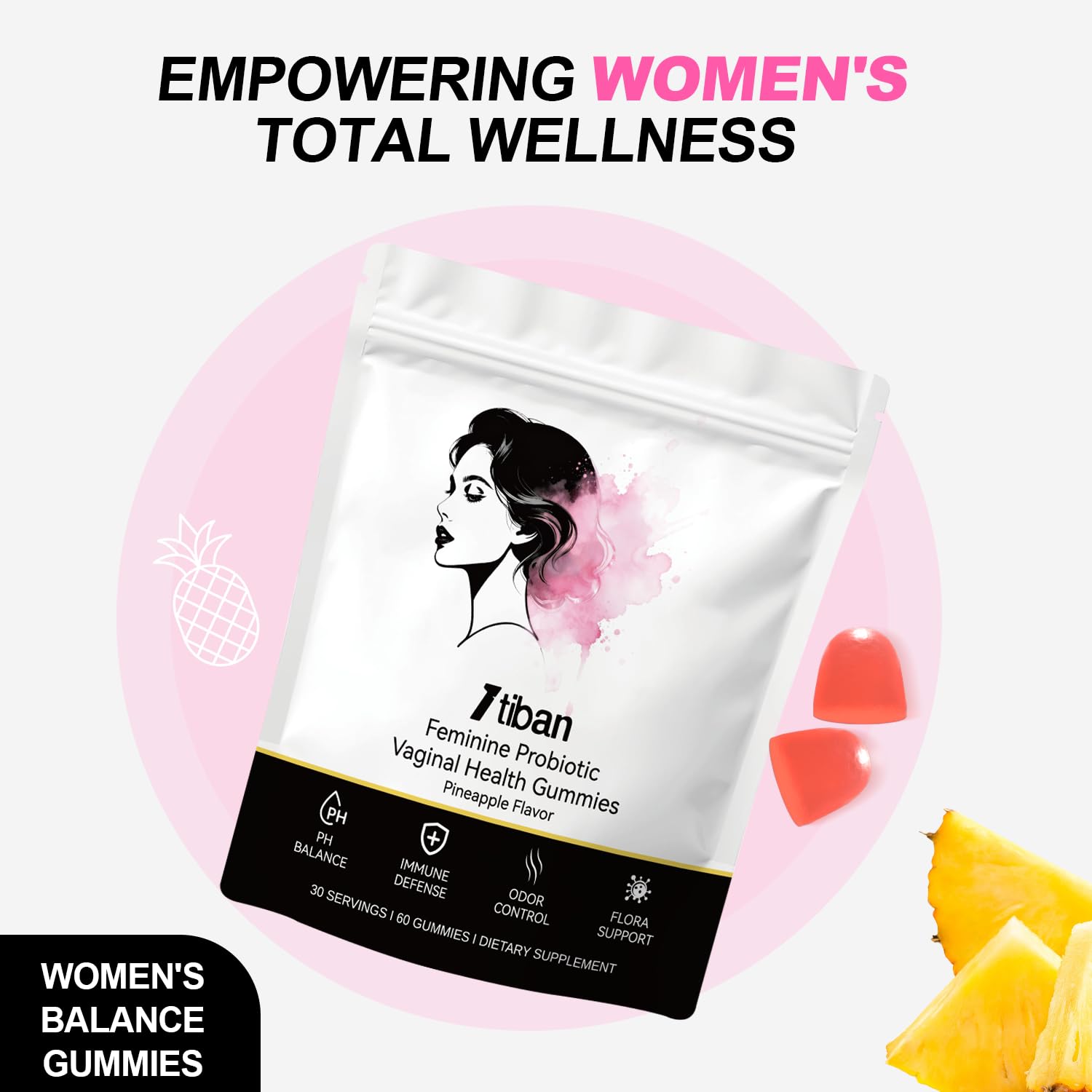 Itiban Dual-Action Wellness Gummies for Women with fresh pineapple
