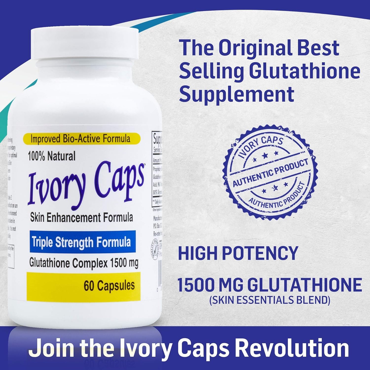Ivory Caps Glutathione Skin Essentials 60 Capsules side view