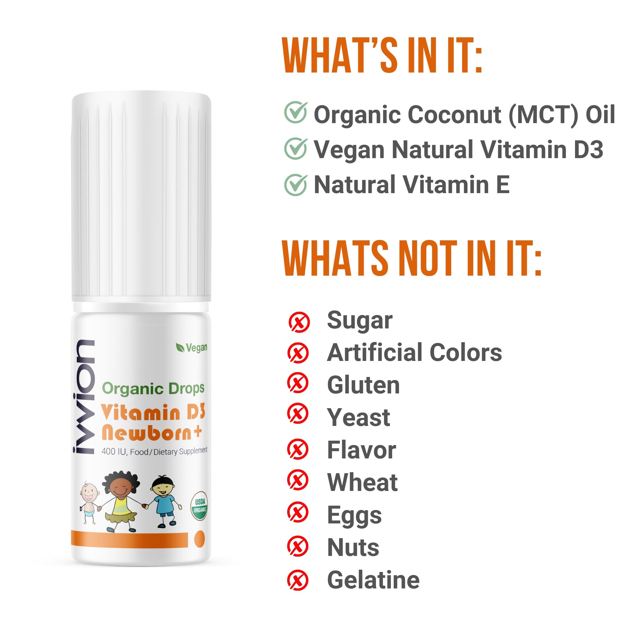 ivvion Organic Vegan Daily Baby Vitamin D3 Drops on a wooden table
