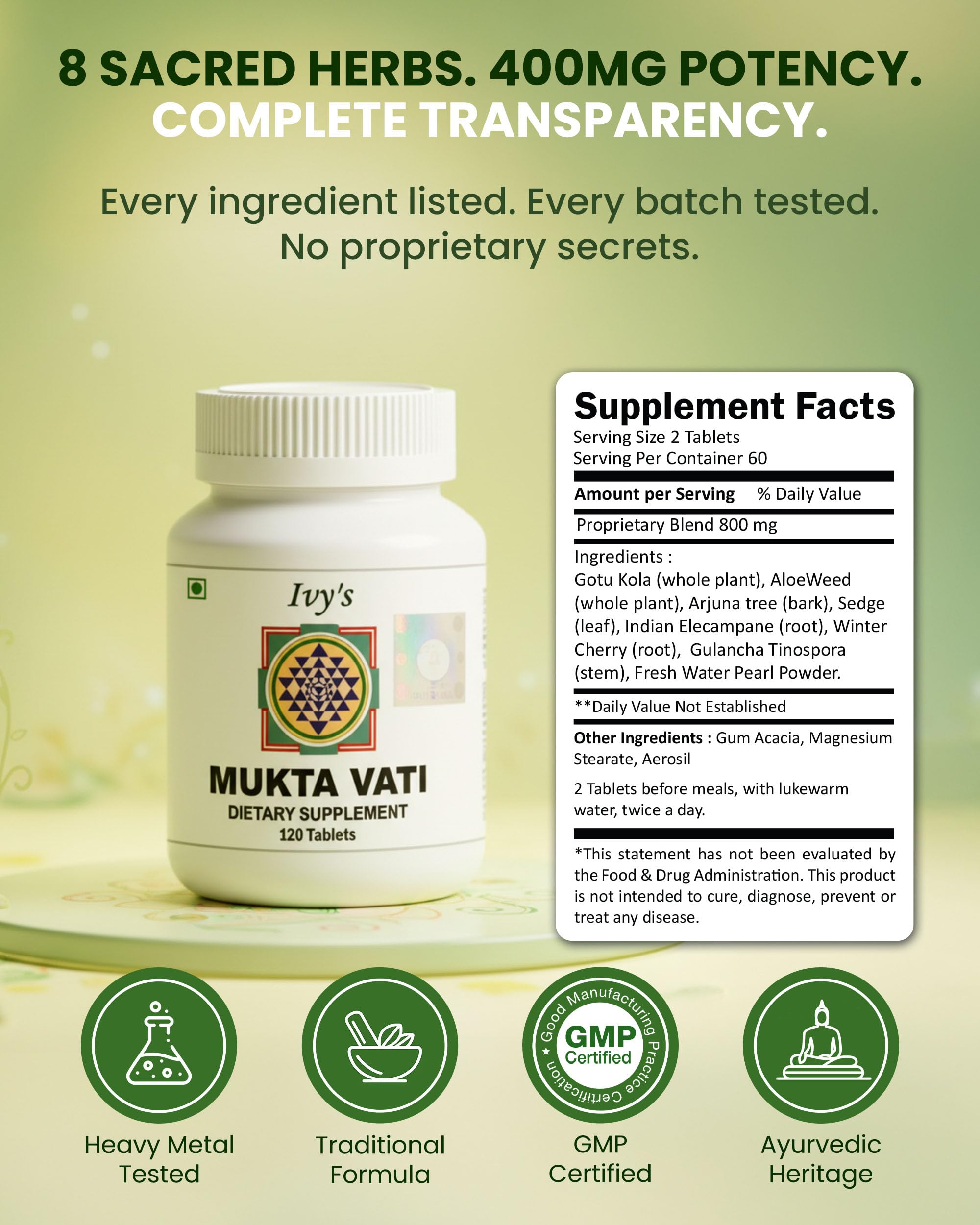 Ivy's Muktavati Multivitamin ingredients list on packaging