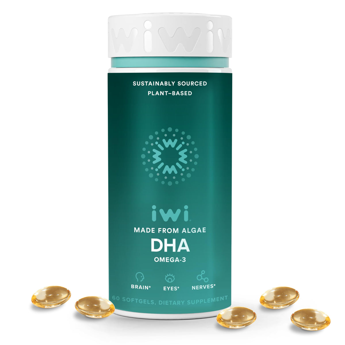 Iwi DHA Omega-3 Supplement from Algae 60 Softgels front view