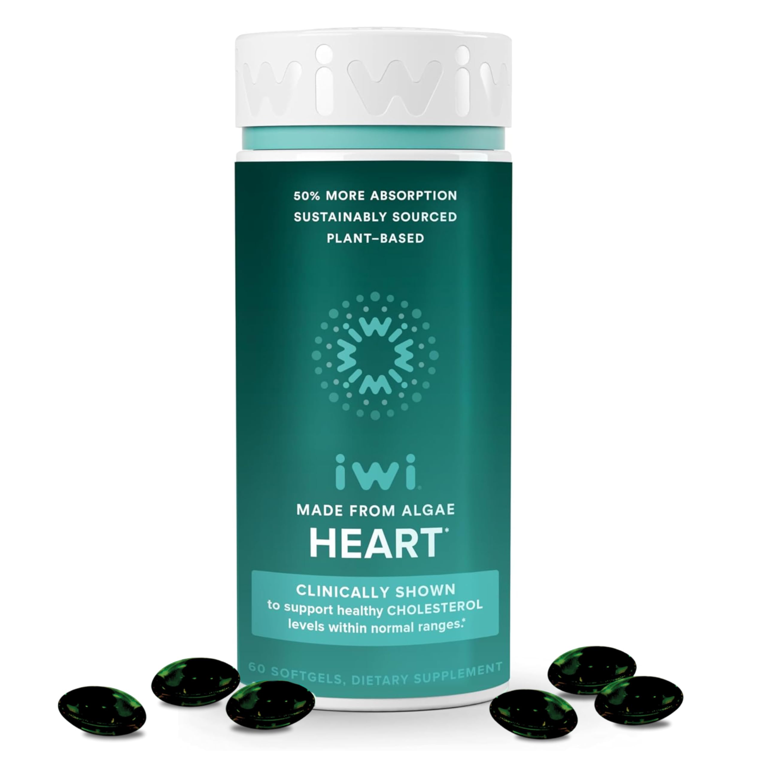 Iwi Omega-3 Algal Oil Softgels front view with packaging