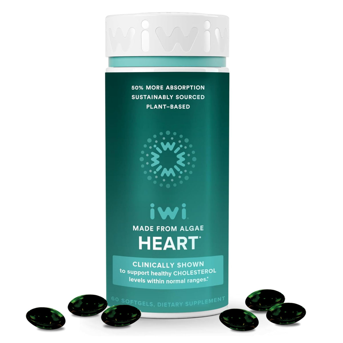 Iwi Omega-3 Algal Oil Softgels front view with packaging