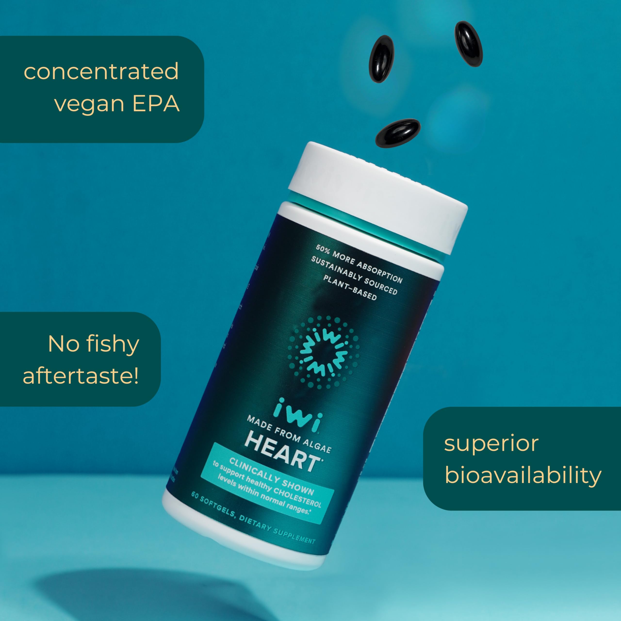 Iwi Omega-3 Algal Oil Softgels in a lifestyle setting