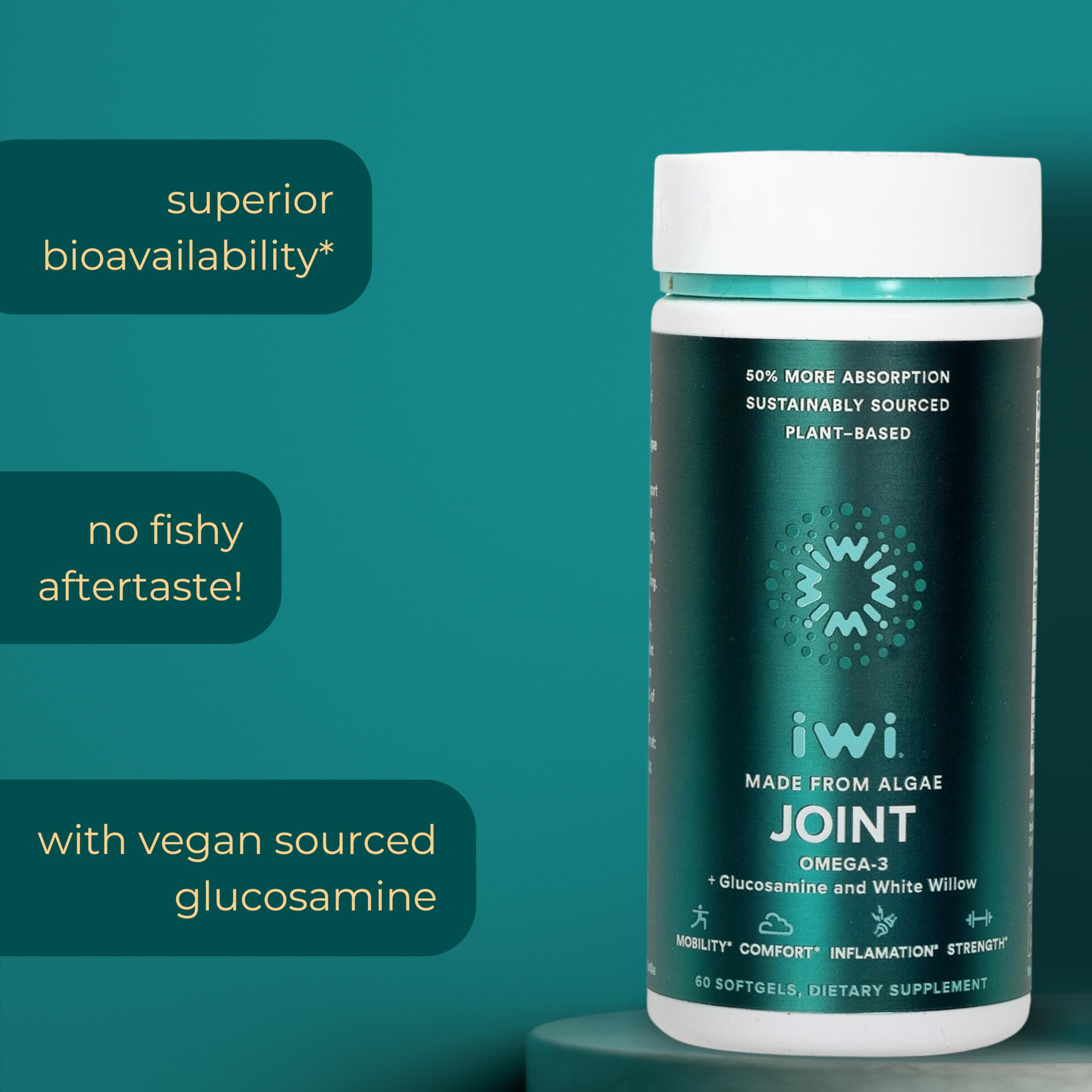 Iwi Vegan Joint Omega-3 Supplement with ingredients list