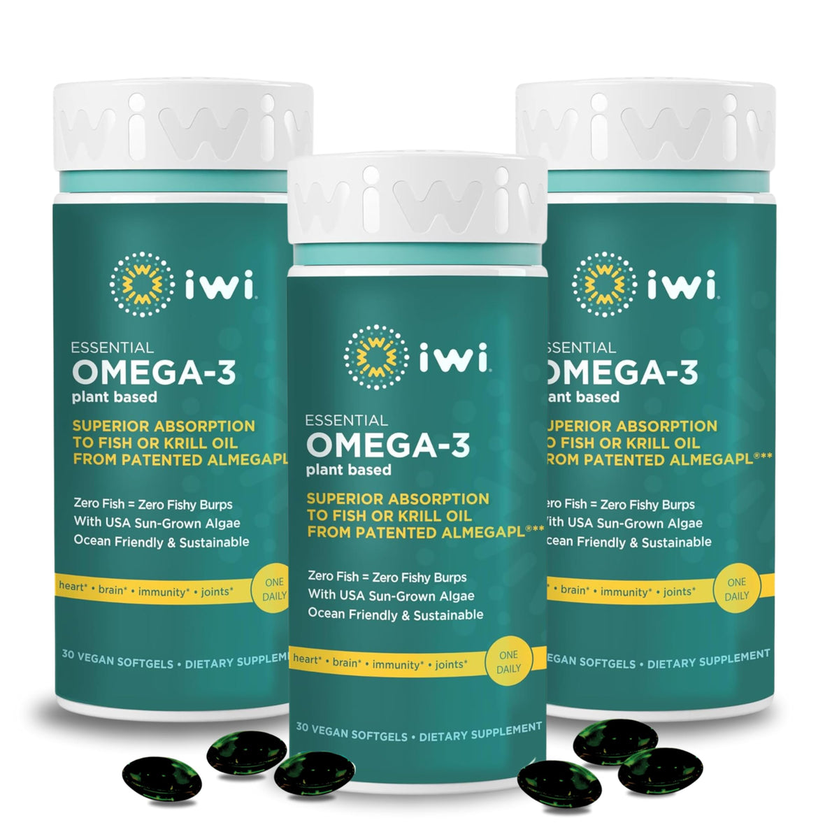 Iwi Vegan Omega-3 Softgels 90 Count front view
