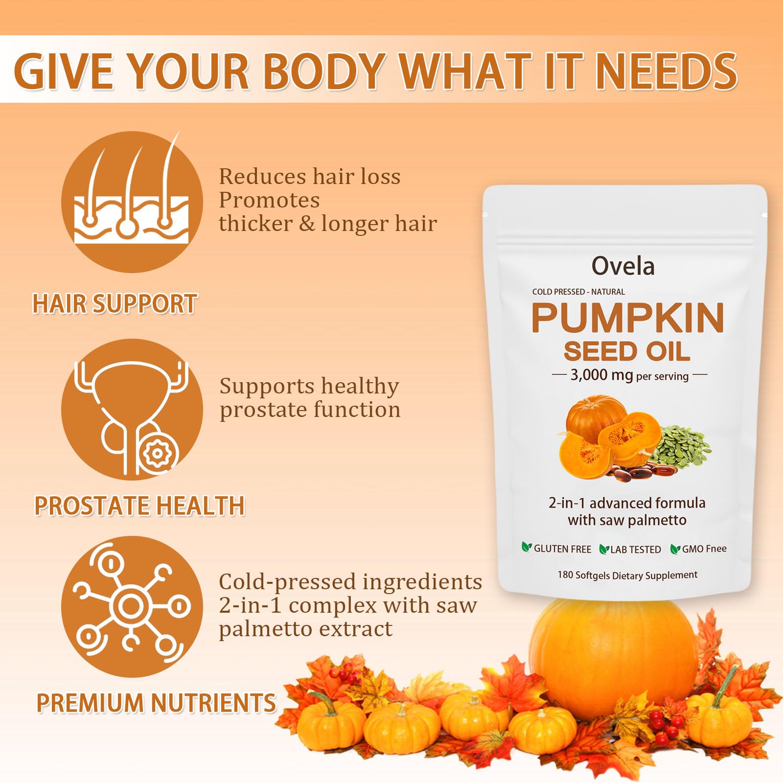 ixarco Pumpkin Seed Oil Softgels 3000mg back view with ingredients