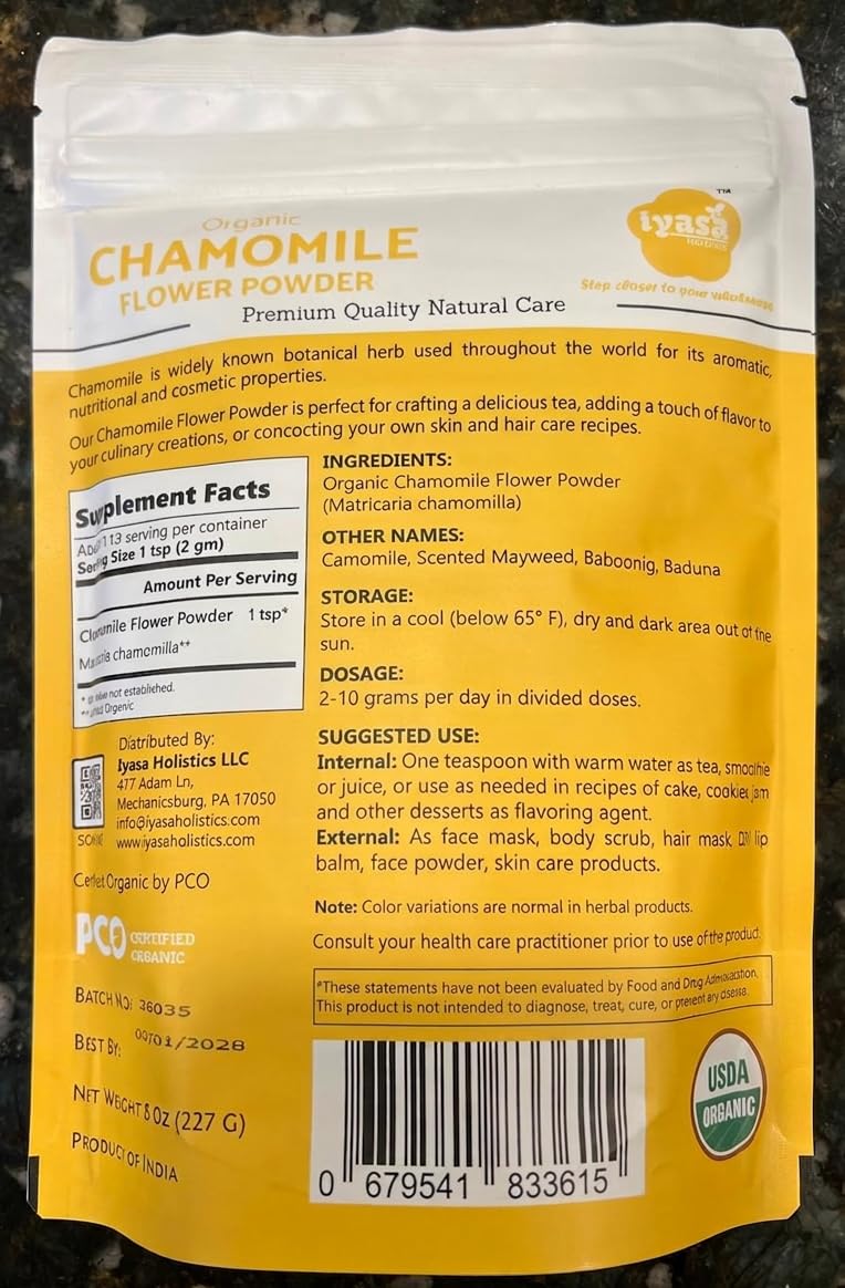 Iyasa Holistics Chamomile Flower Powder 227g packaging