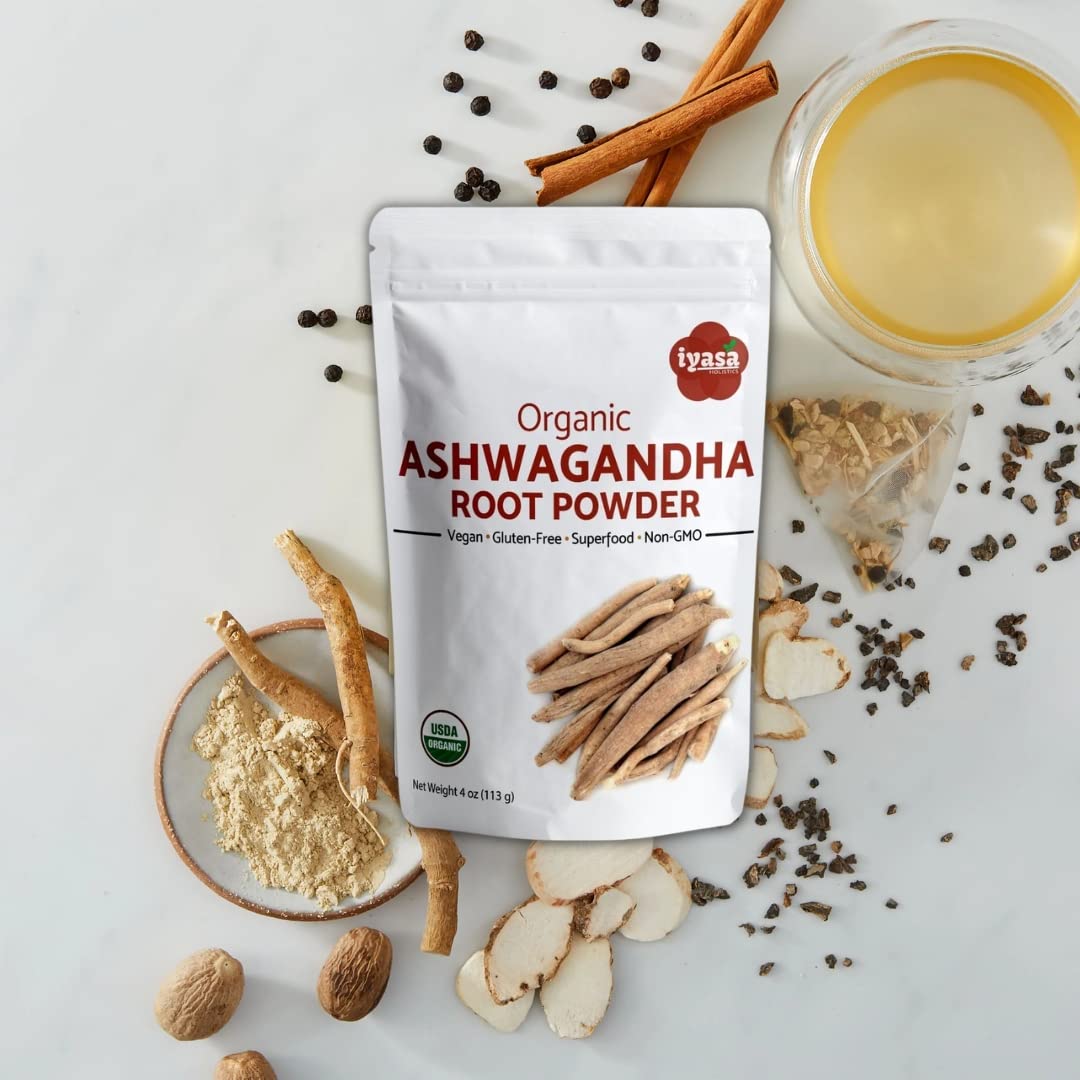 Iyasa Holistics Organic Ashwagandha Root Powder 113g close-up of powder