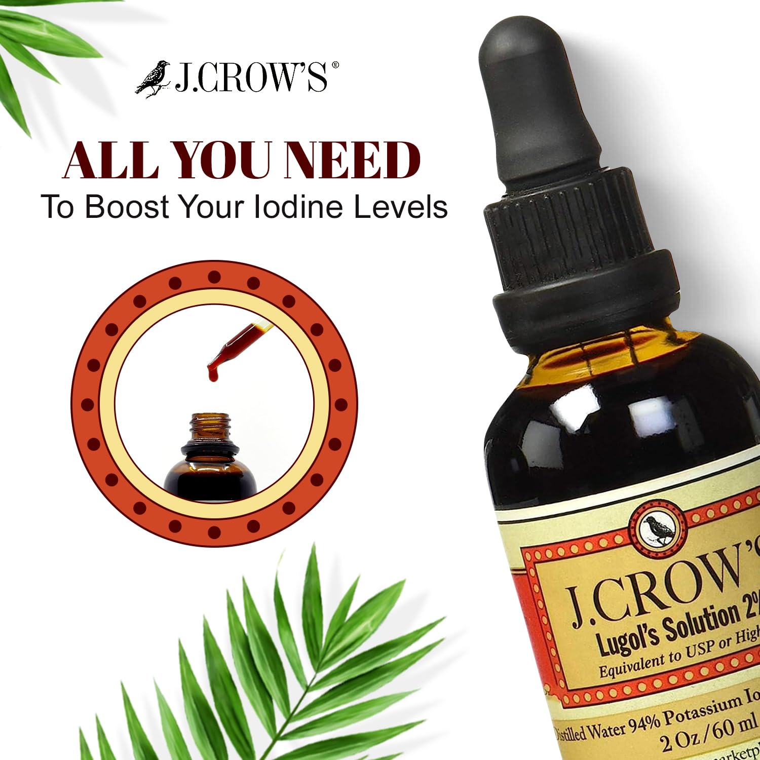 J. CROW'S Lugol's Iodine Solution 2% 60ml side view