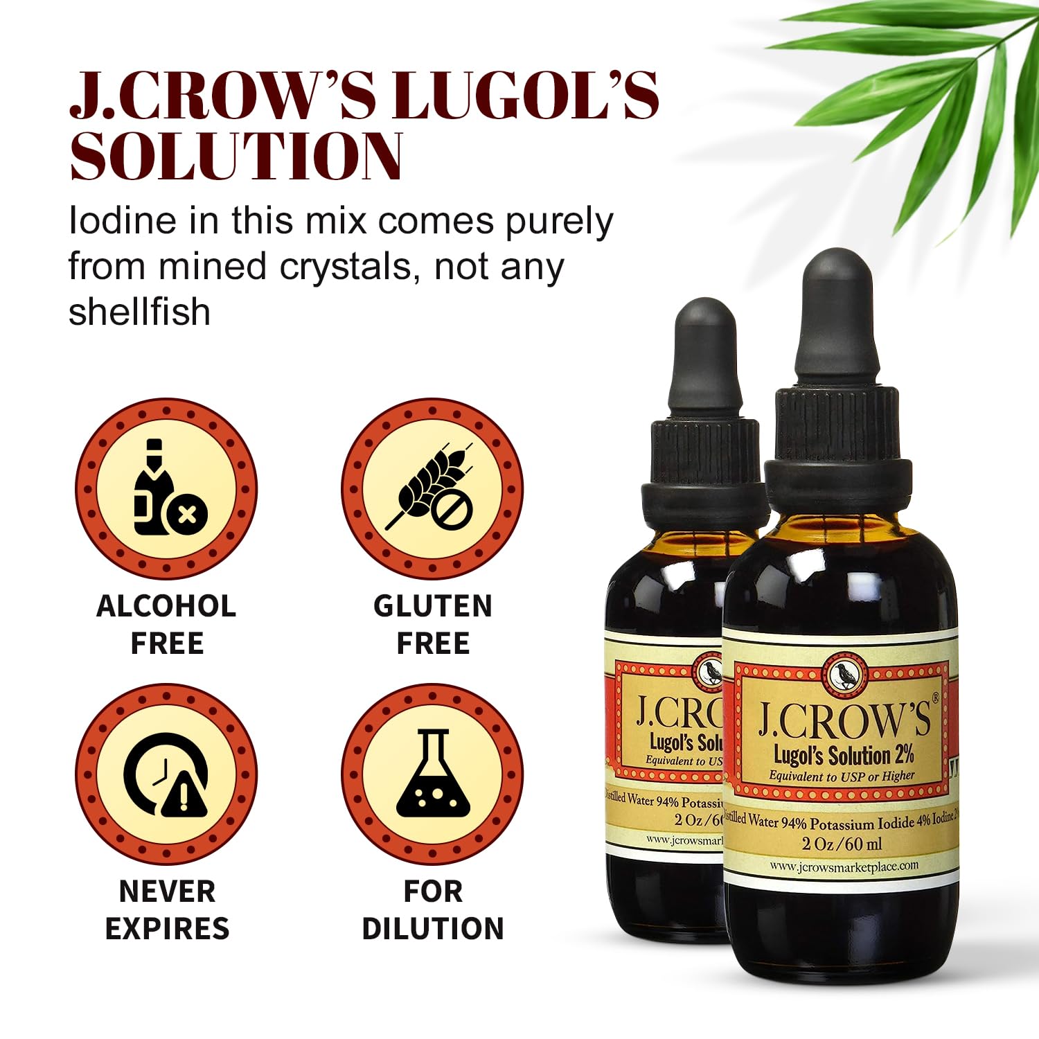 J. CROW'S Lugol's Iodine Solution 2% 60ml with measuring drops
