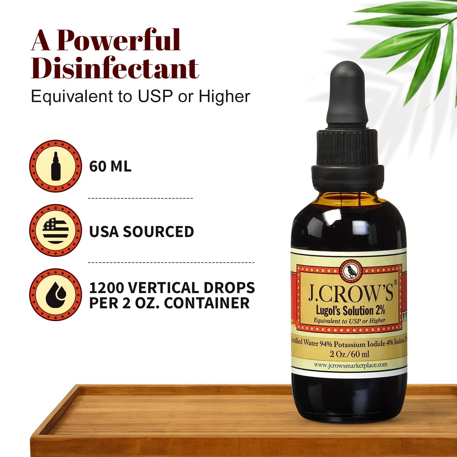 J. CROW'S Lugol's Iodine Solution 2% dropper bottle