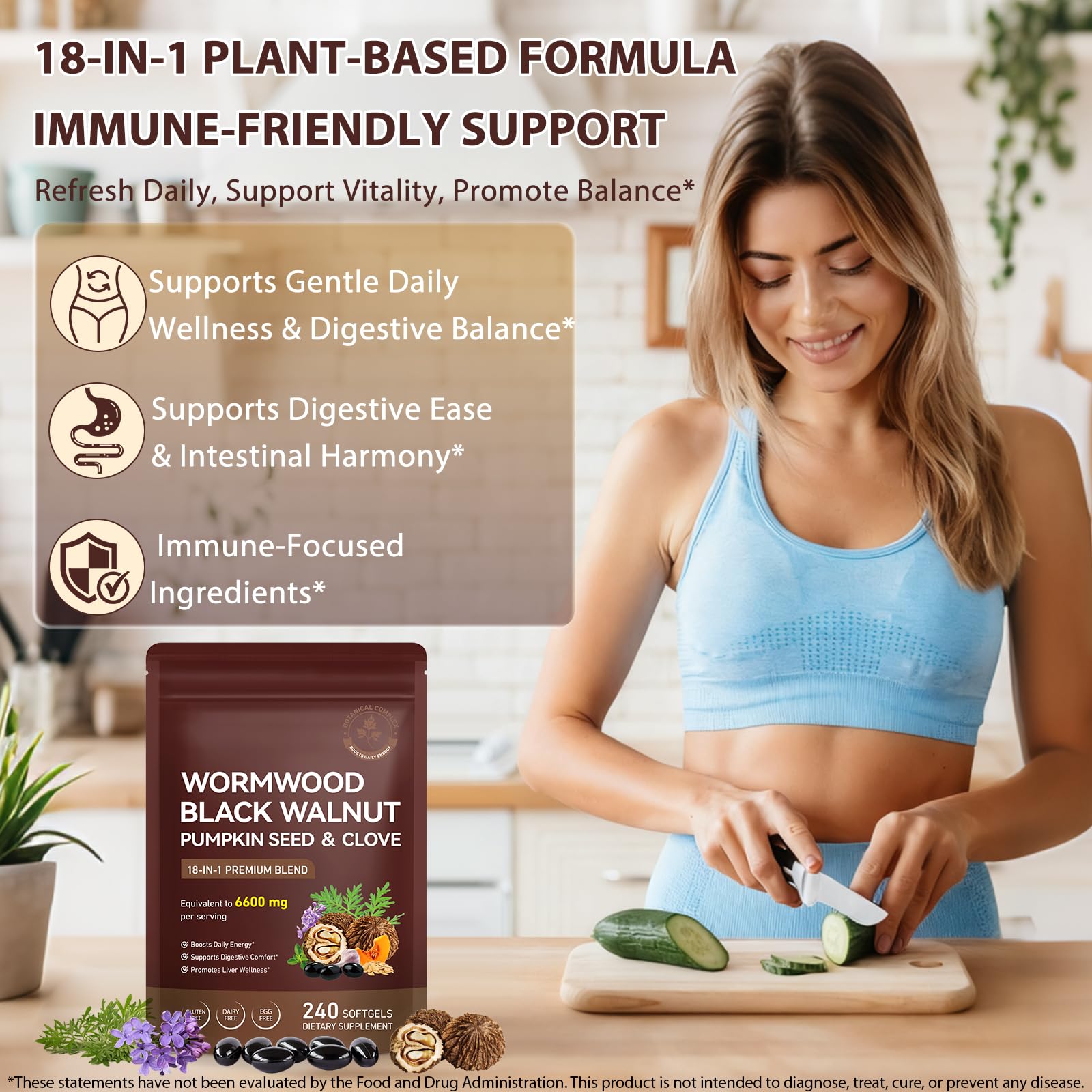 J&H Jasmine&Hyacinth 18-In-1 Herbal Supplement softgels with water