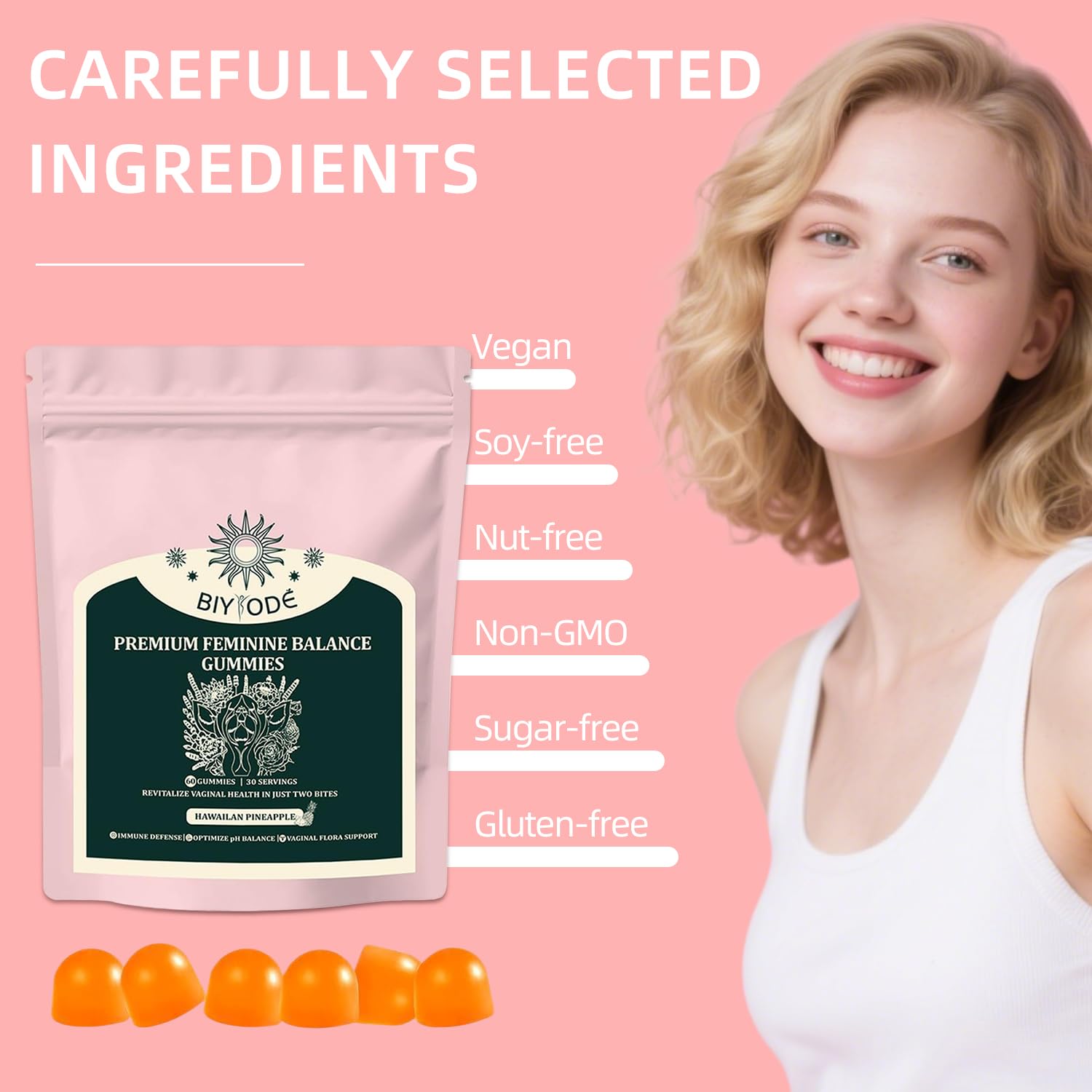 J-PRQ Feminine Balance Gummies with tropical background