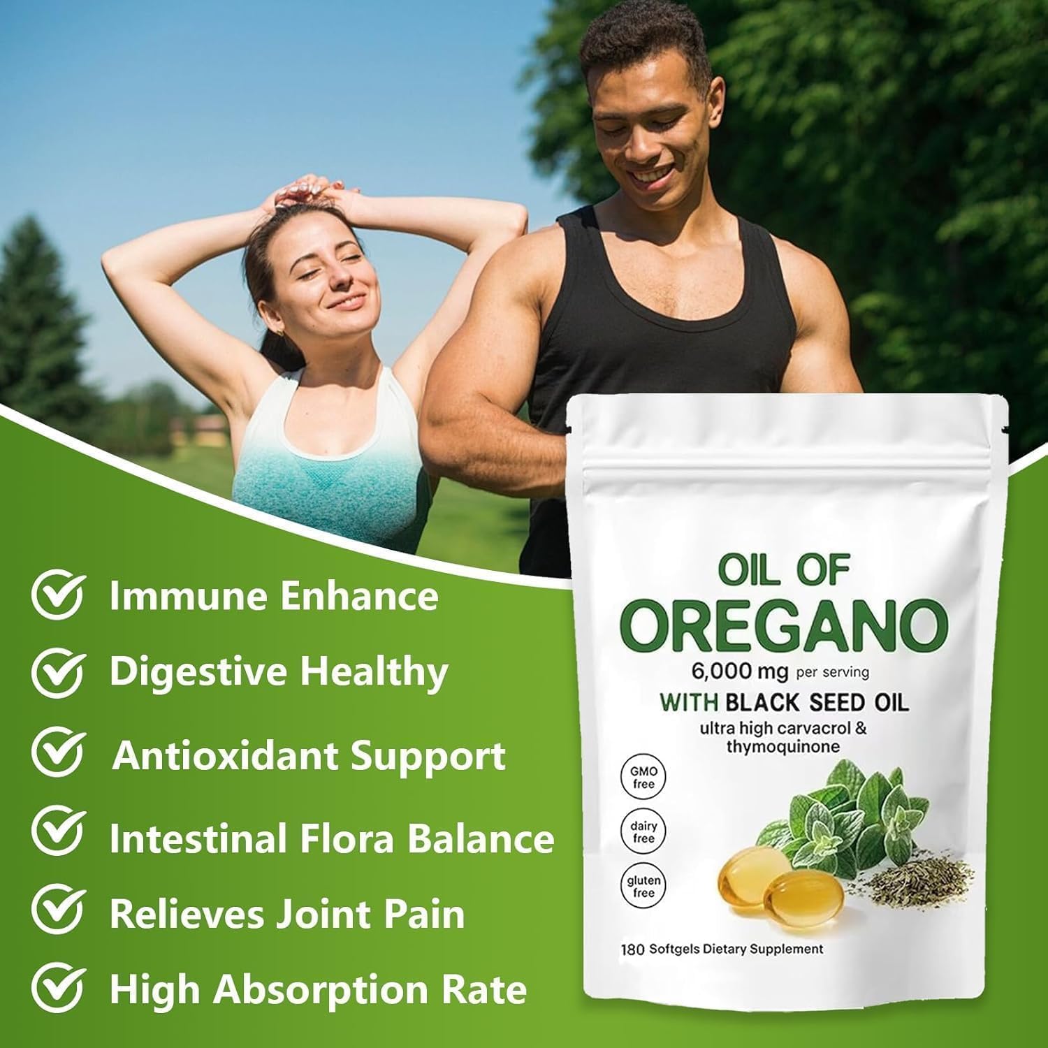 J-PRQ Oil of Oregano Softgels back view with ingredient list