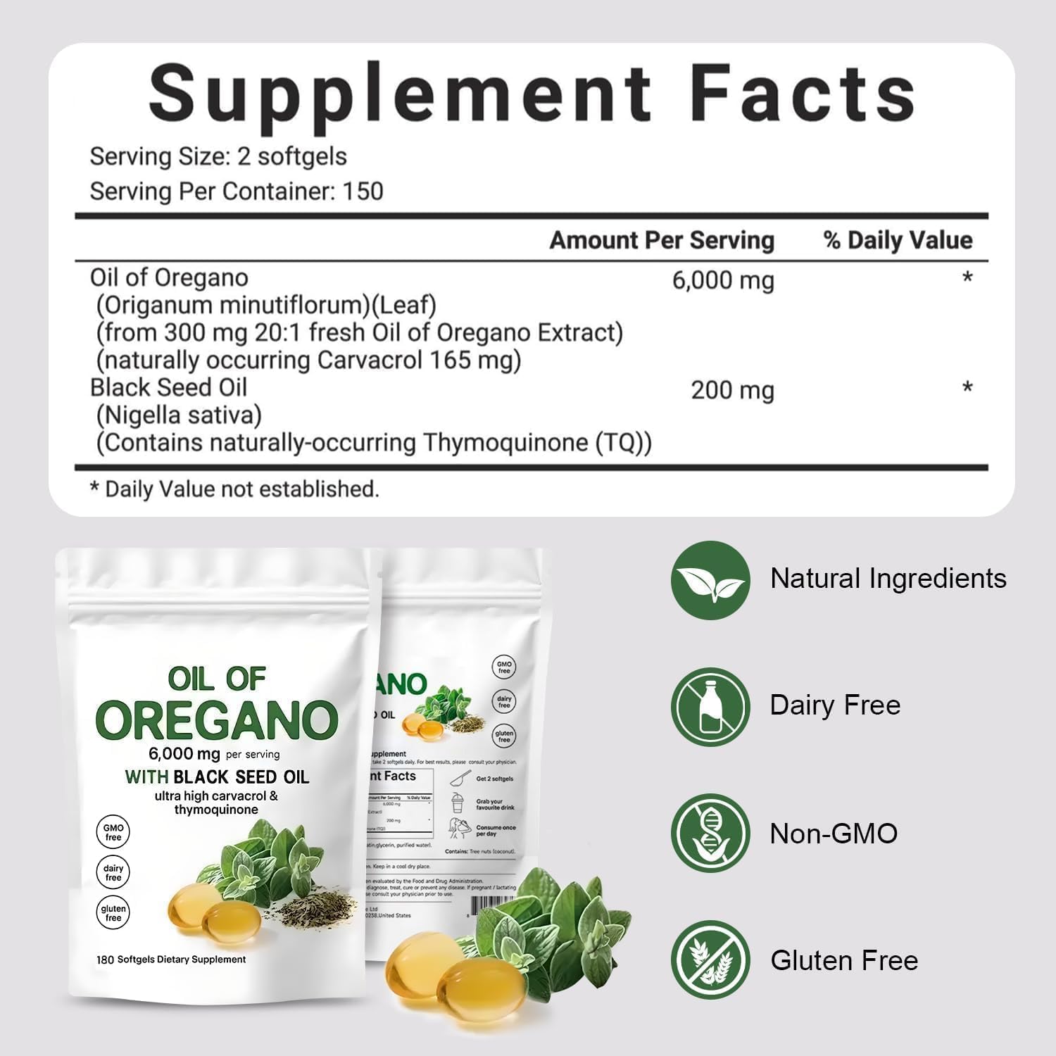 J-PRQ Oil of Oregano Softgels side view showing capsule size