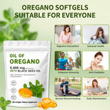 J-PRQ Oregano Oil & Black Seed Oil Softgels displayed on a wooden surface