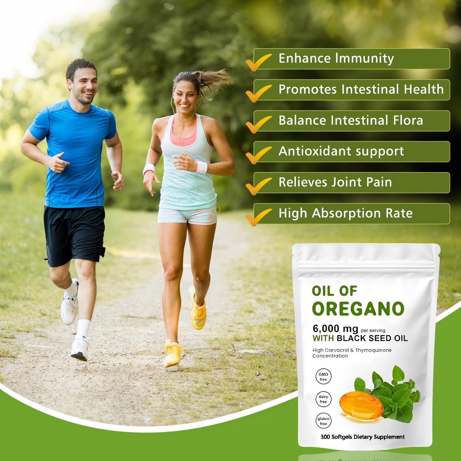 J-PRQ Oregano Oil & Black Seed Oil Softgels with measuring spoon