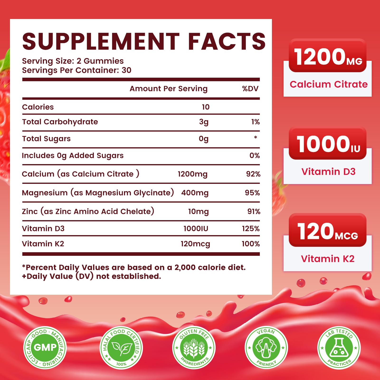 Jabsah Calcium Citrate Gummies natural strawberry flavour