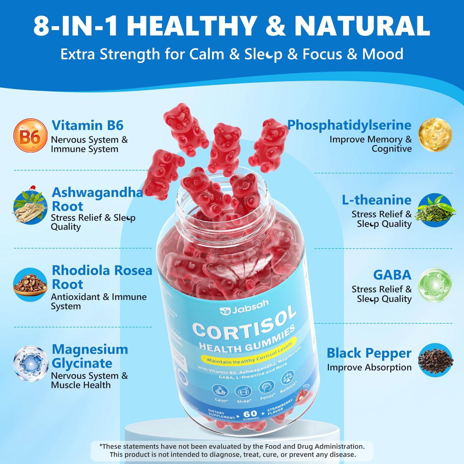 Jabsah Cortisol Gummies natural strawberry flavour