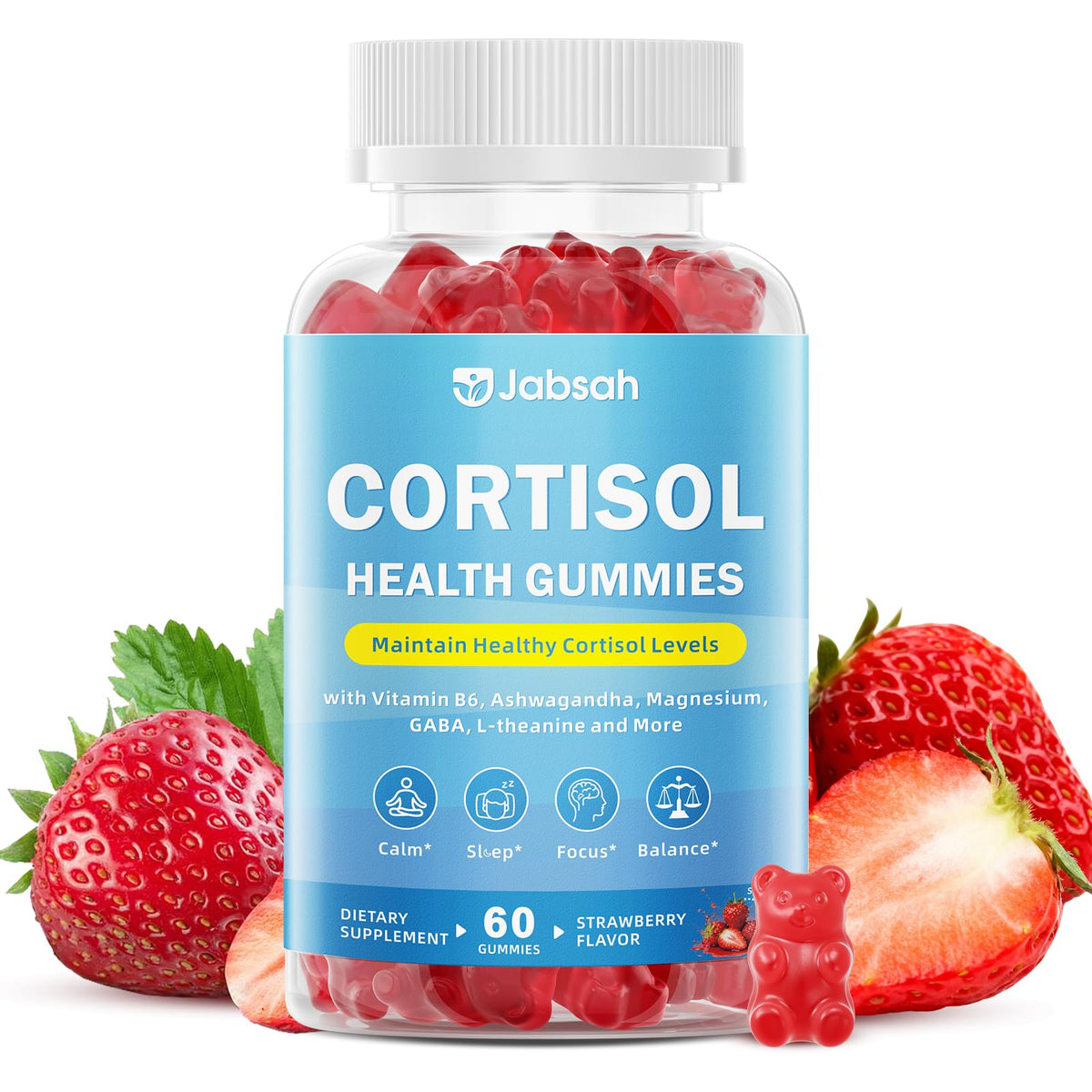 Jabsah Cortisol Supplements 60 Count front view