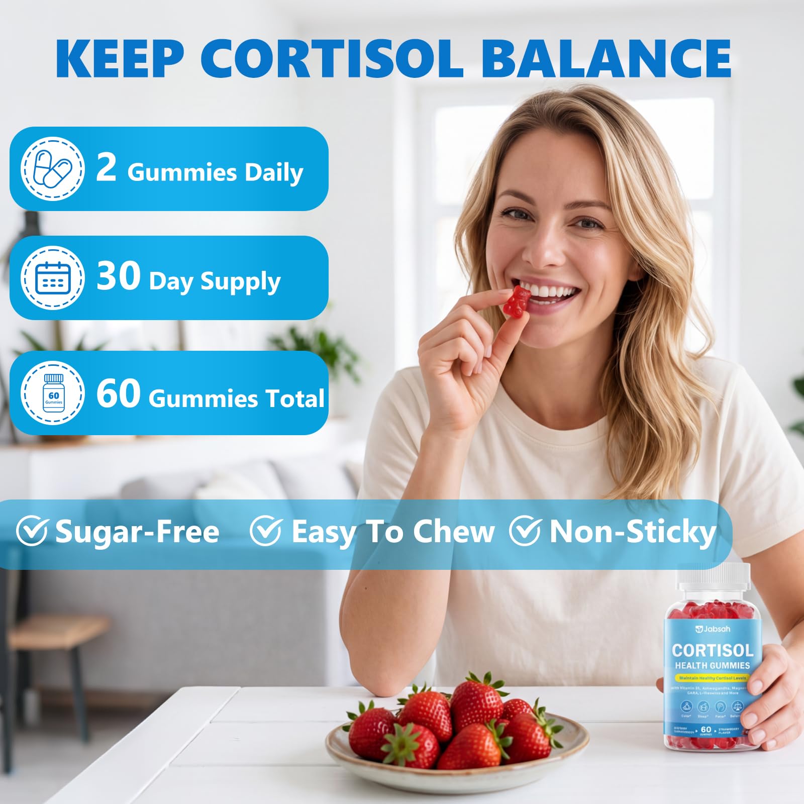 Jabsah Cortisol Supplements gummies being held in hand