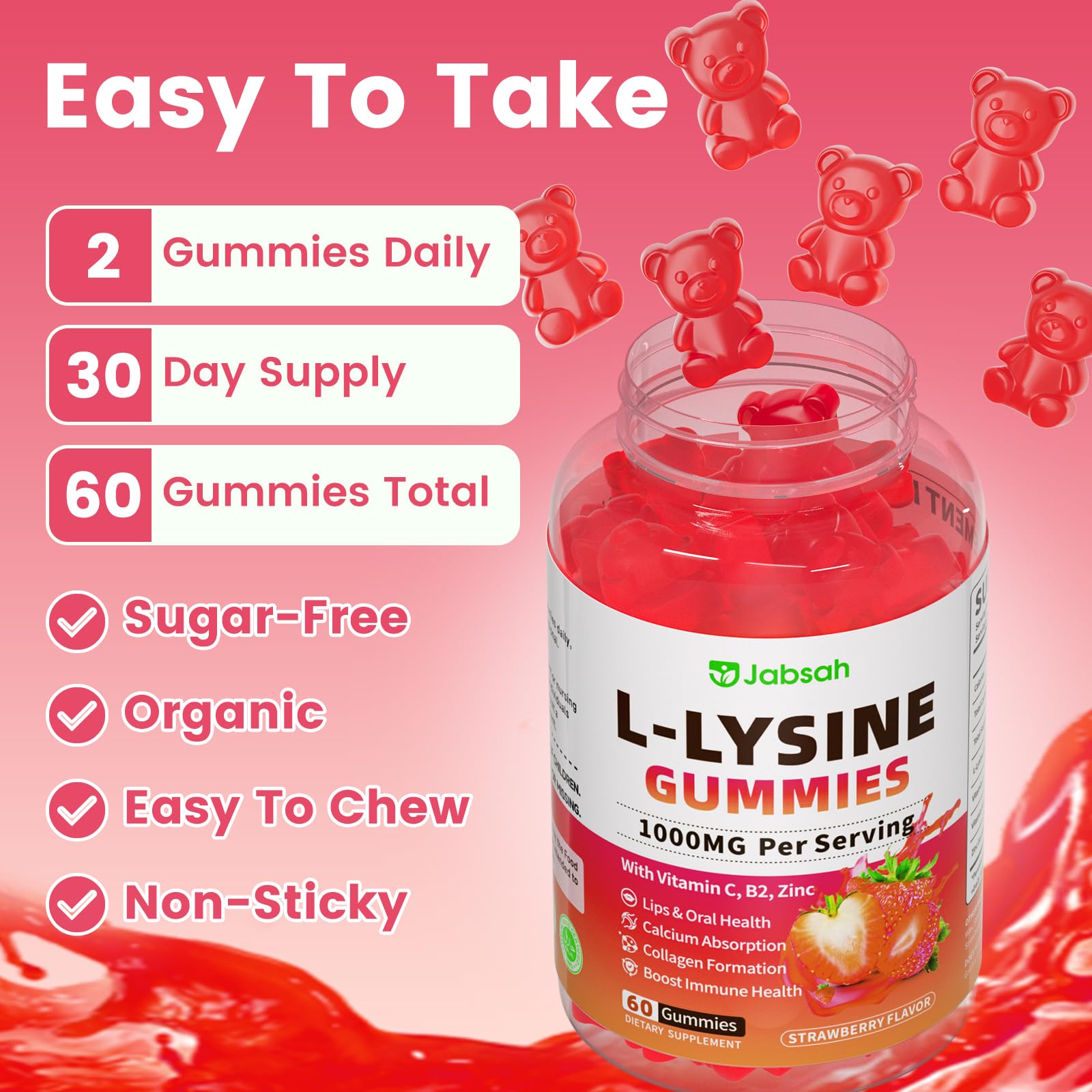 Jabsah L-Lysine Gummies 1000mg gummies in hand