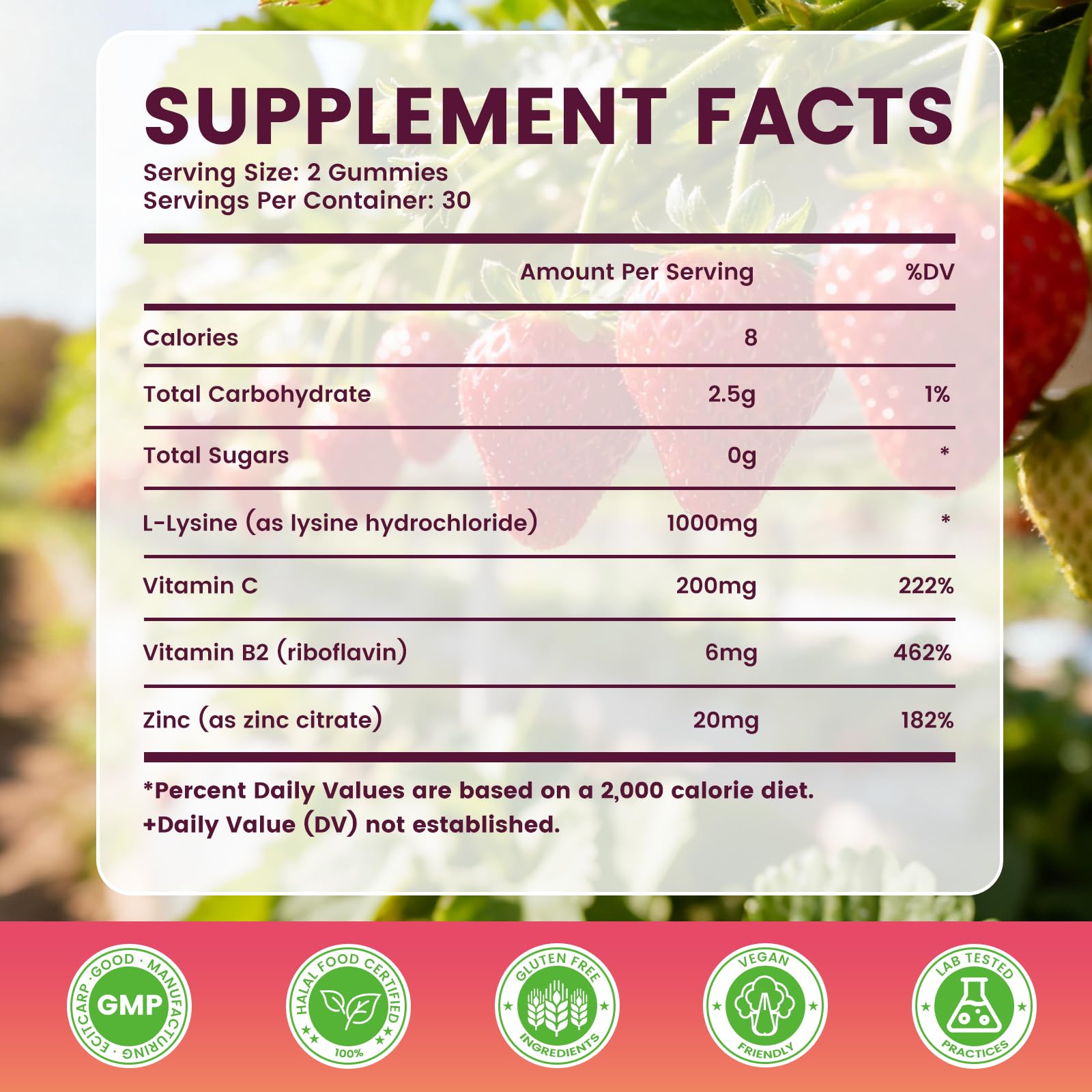 Jabsah L-Lysine Gummies 1000mg strawberry flavour close-up
