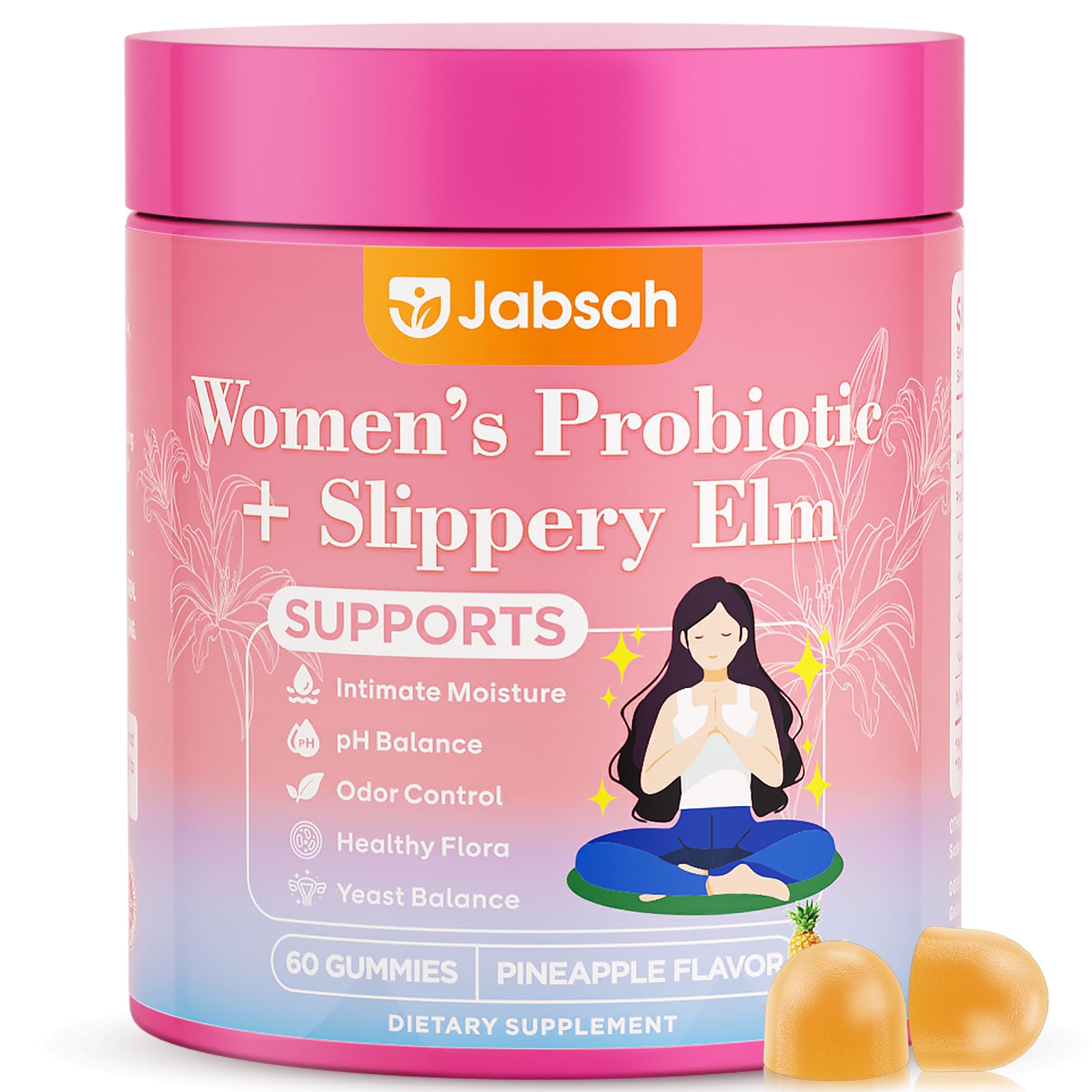 Jabsah Probiotic Gummies bottle front view with pineapple flavour