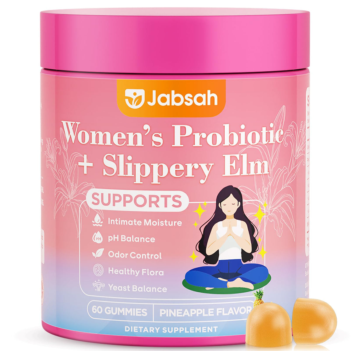 Jabsah Probiotic Gummies bottle front view with pineapple flavour