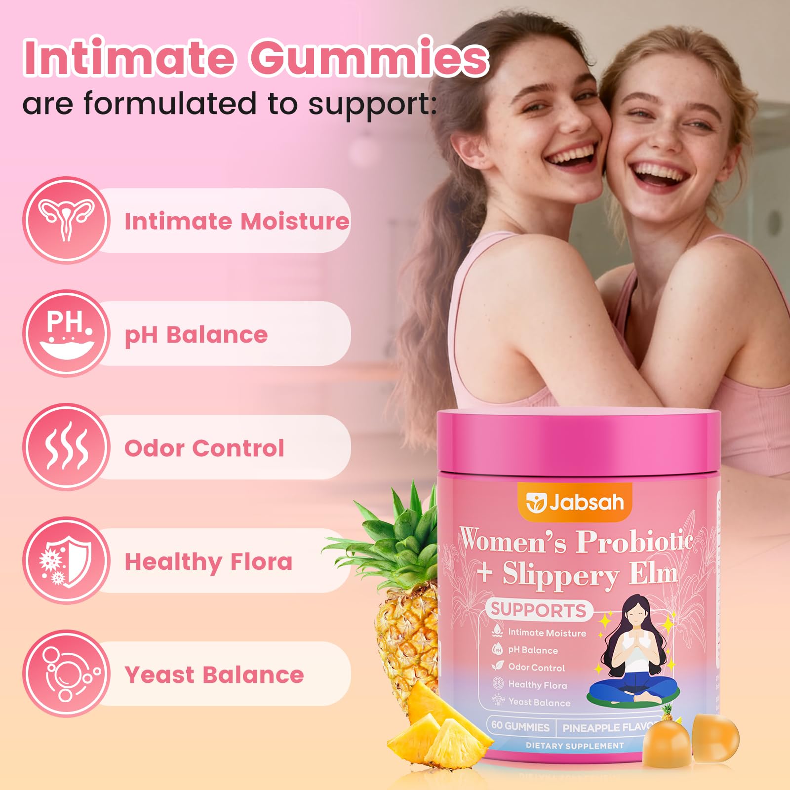 Jabsah Probiotic Gummies bottle side view with nutrition facts