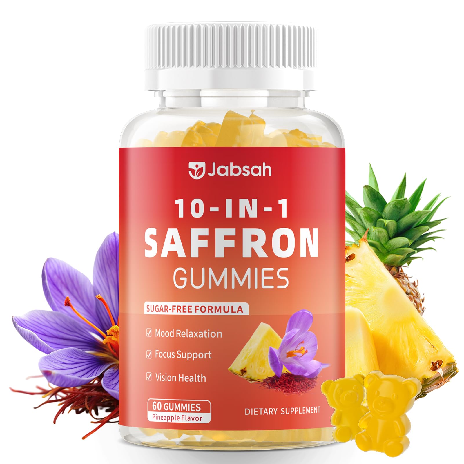 Jabsah Saffron Gummies 60 count front view