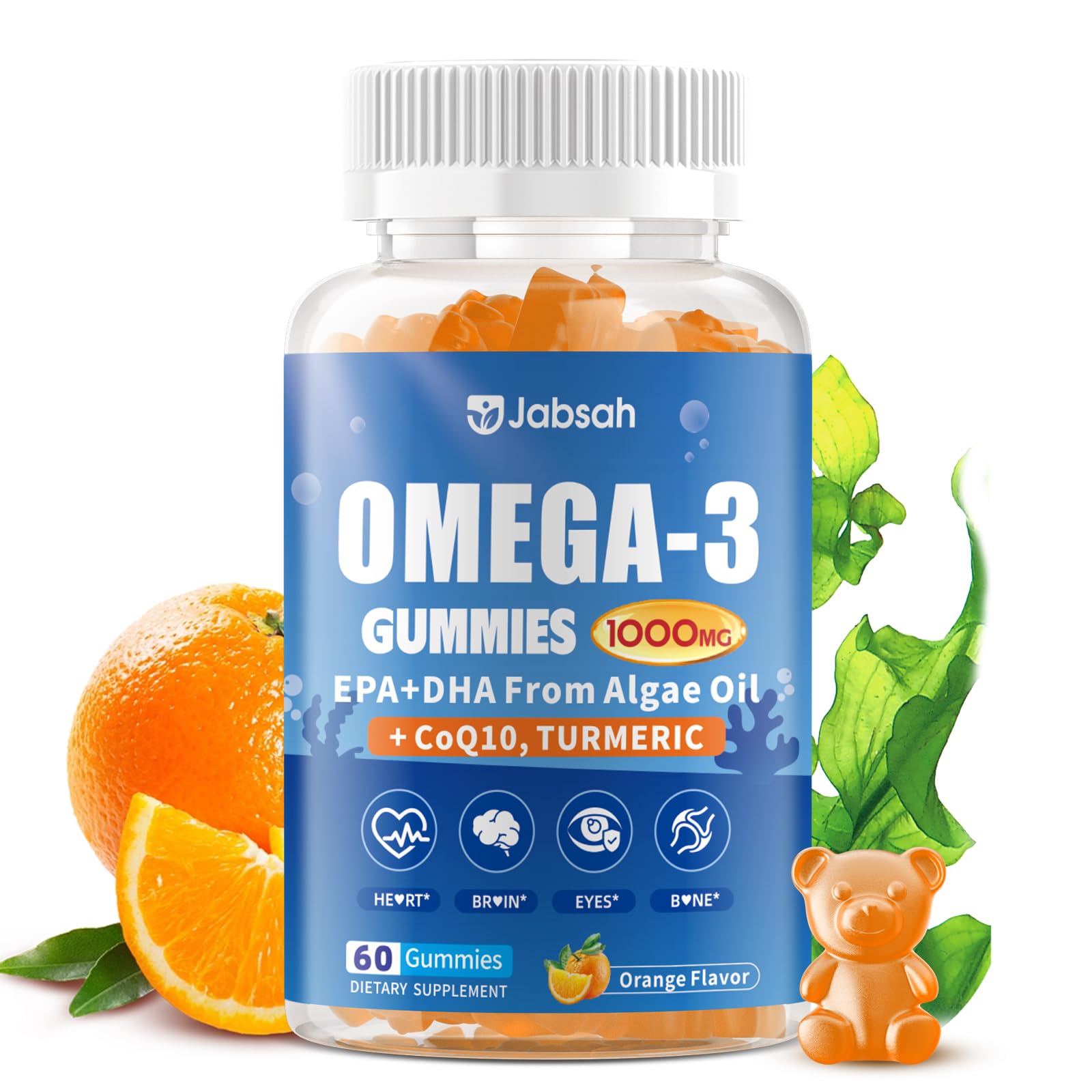 Jabsah Vegan Omega-3 Algae Gummies bottle front view
