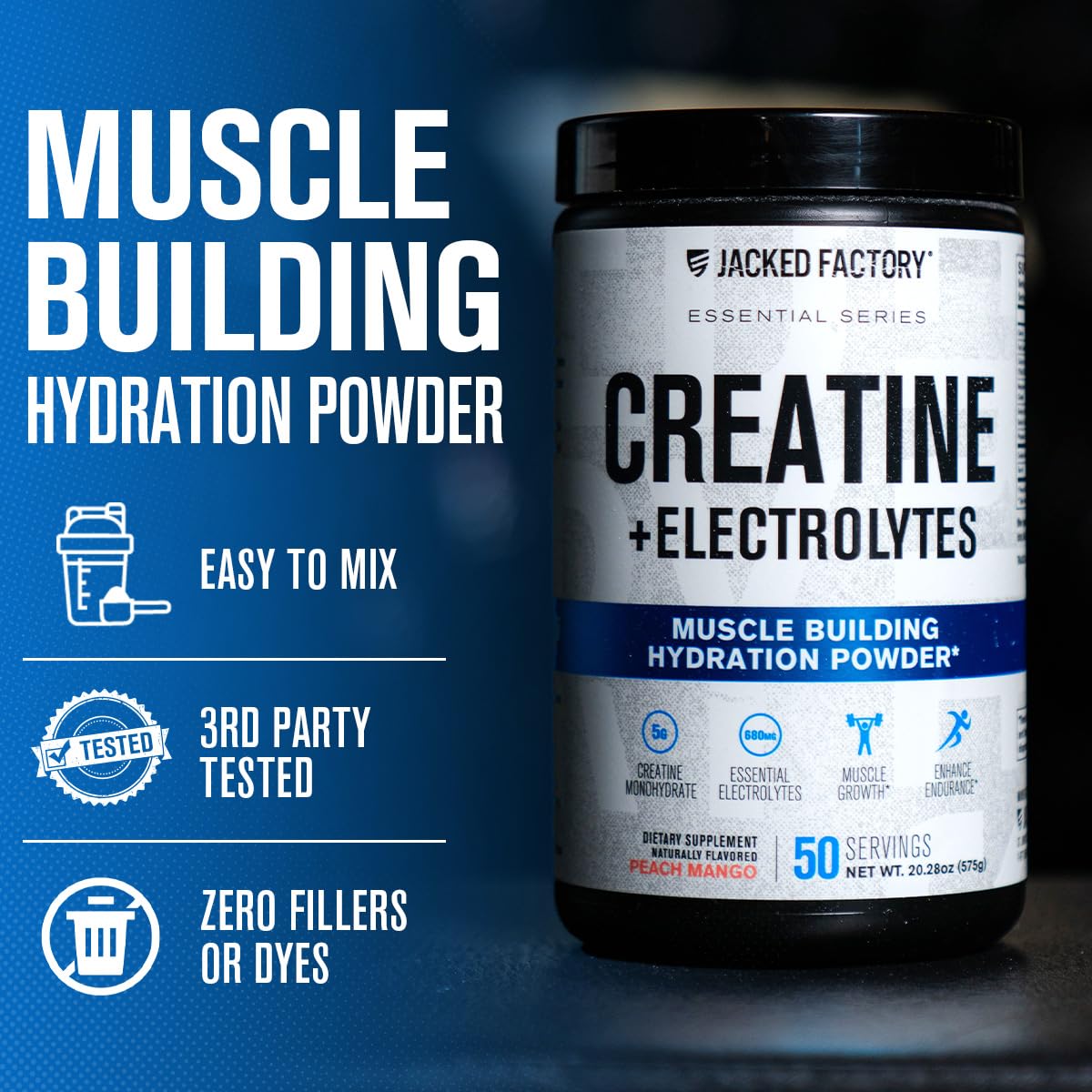 Jacked Factory Creatine + Electrolytes 575g packaging