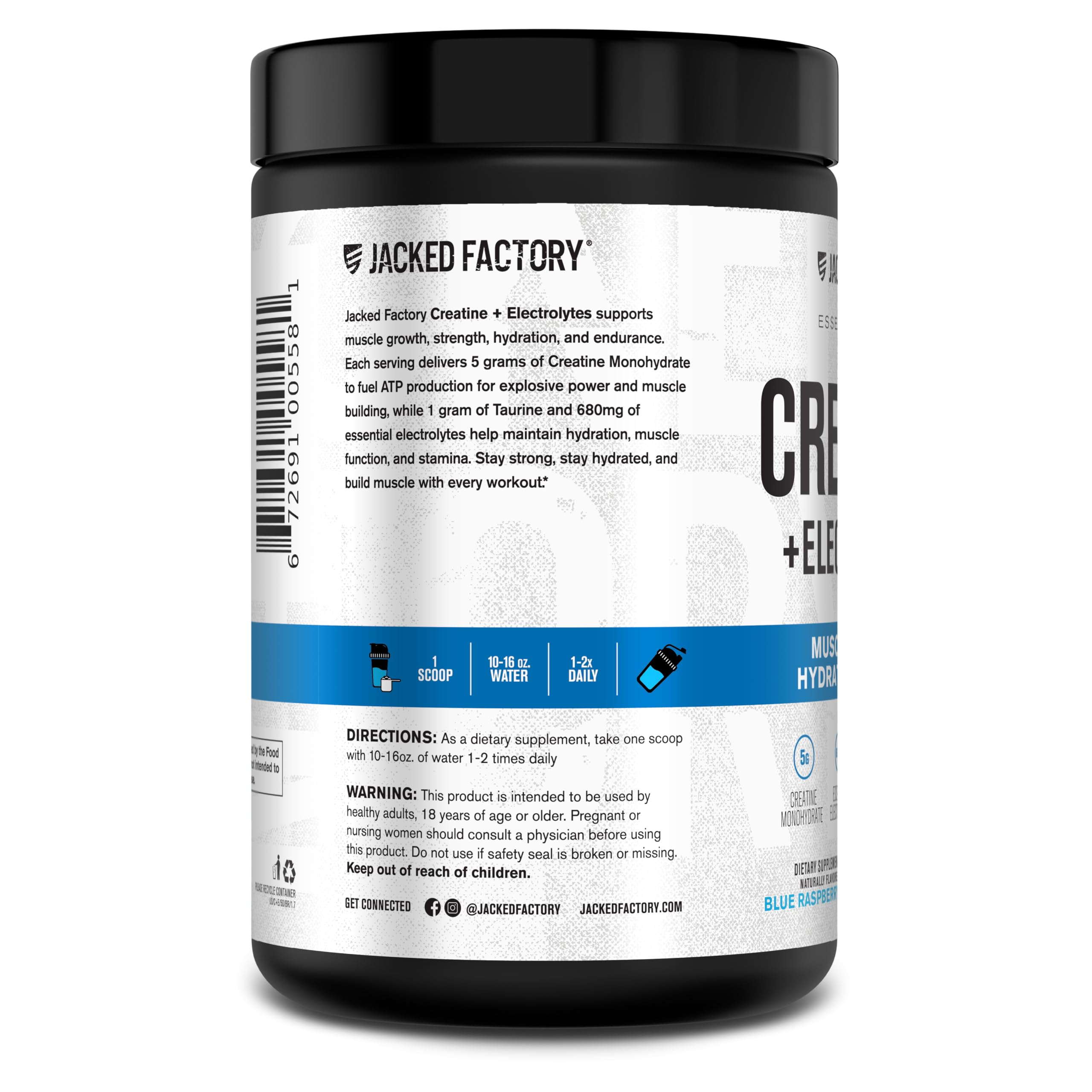 Jacked Factory Creatine + Electrolytes in a gym setting