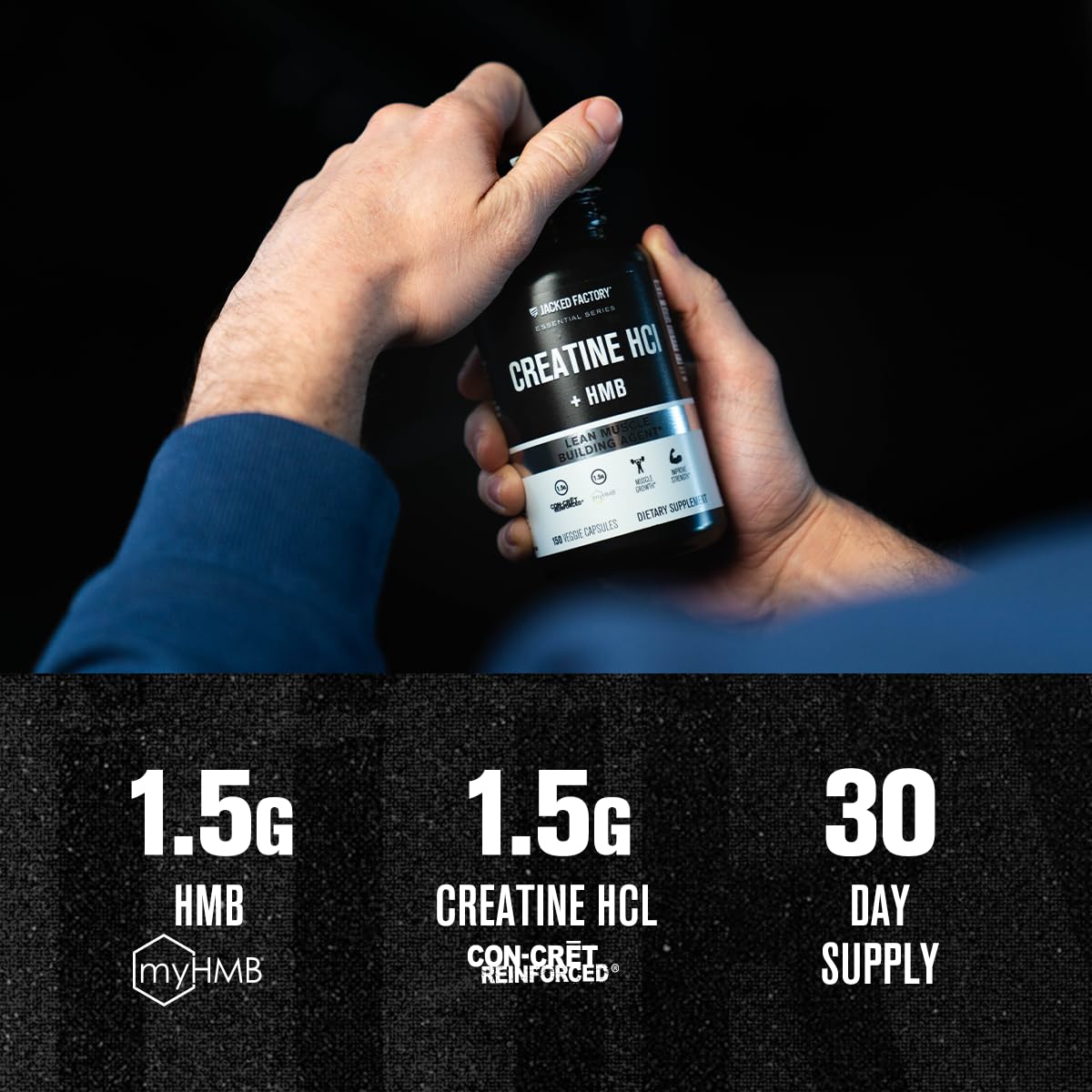 Jacked Factory Creatine HCL + HMB 1500mg Capsules side view