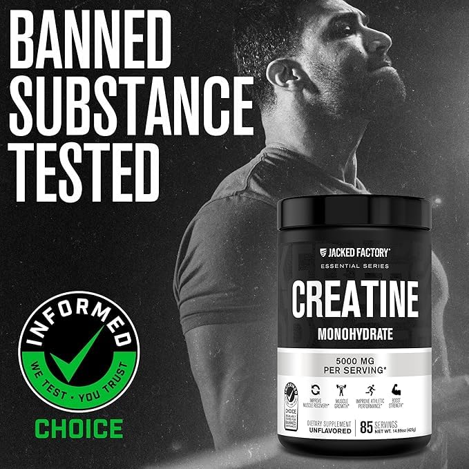 Jacked Factory Creatine Monohydrate Powder scoop showing 5000mg