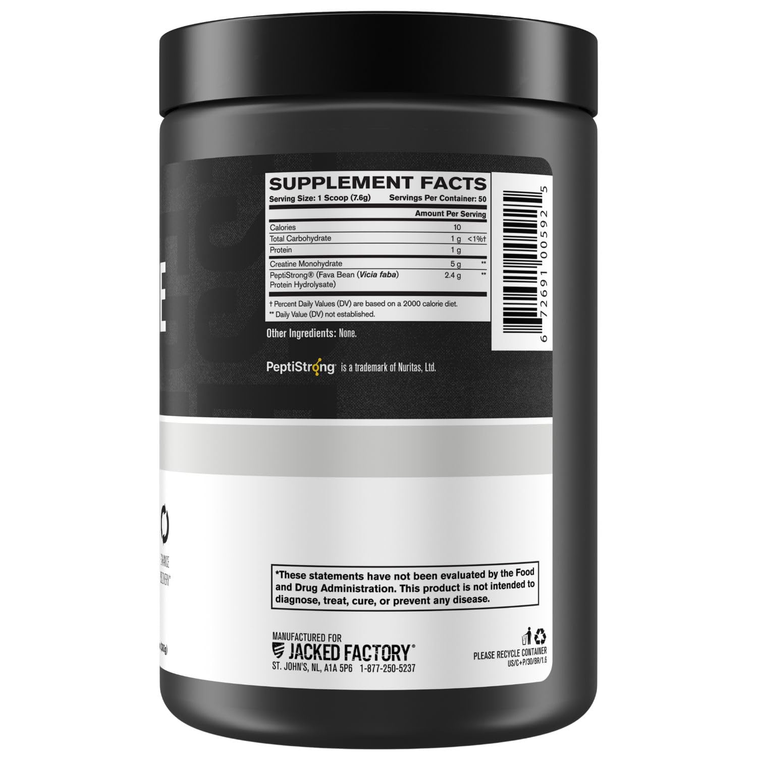 Jacked Factory Creatine + Peptides powder in a glass