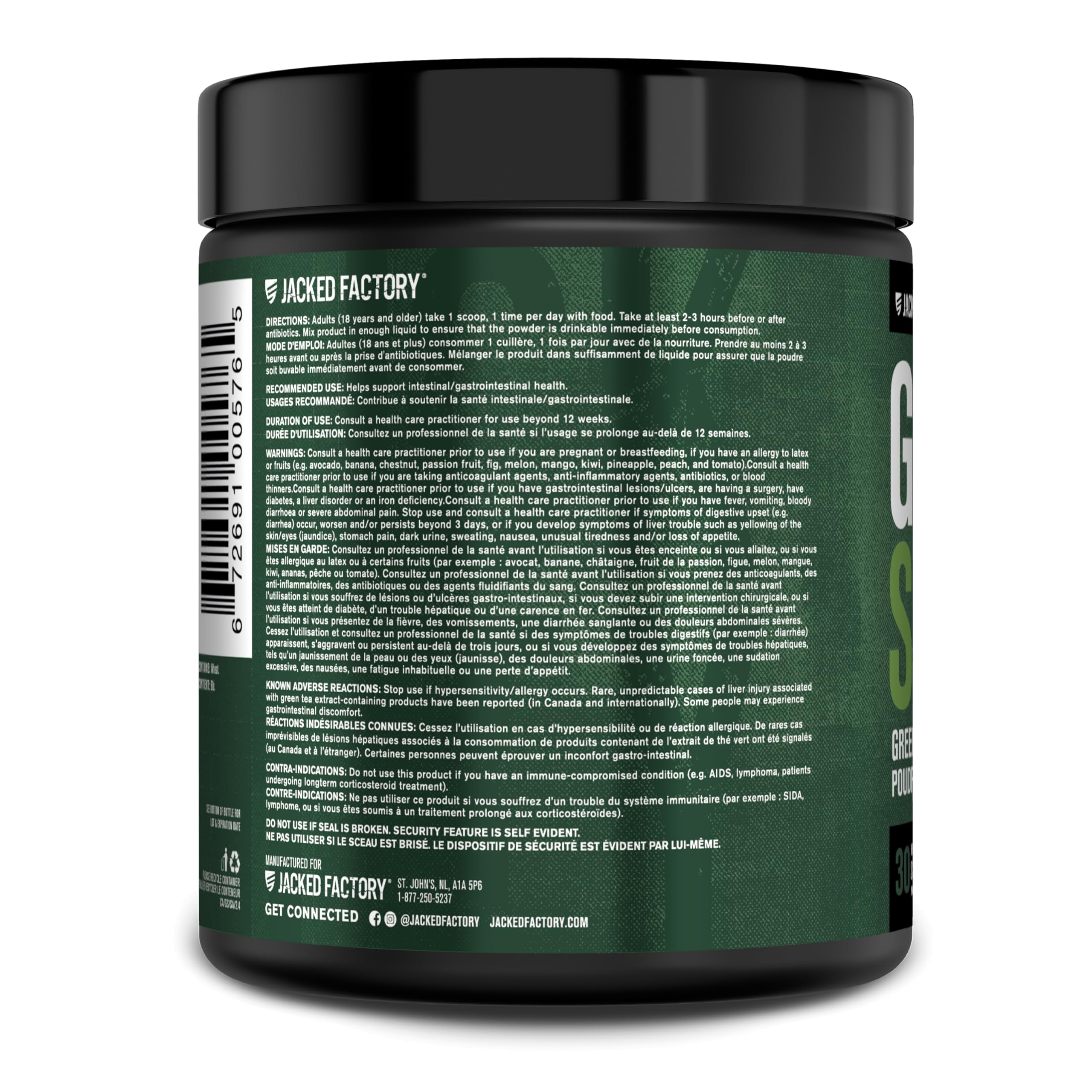 Jacked Factory Green Surge Spirulina Superfood Powder on a kitchen counter