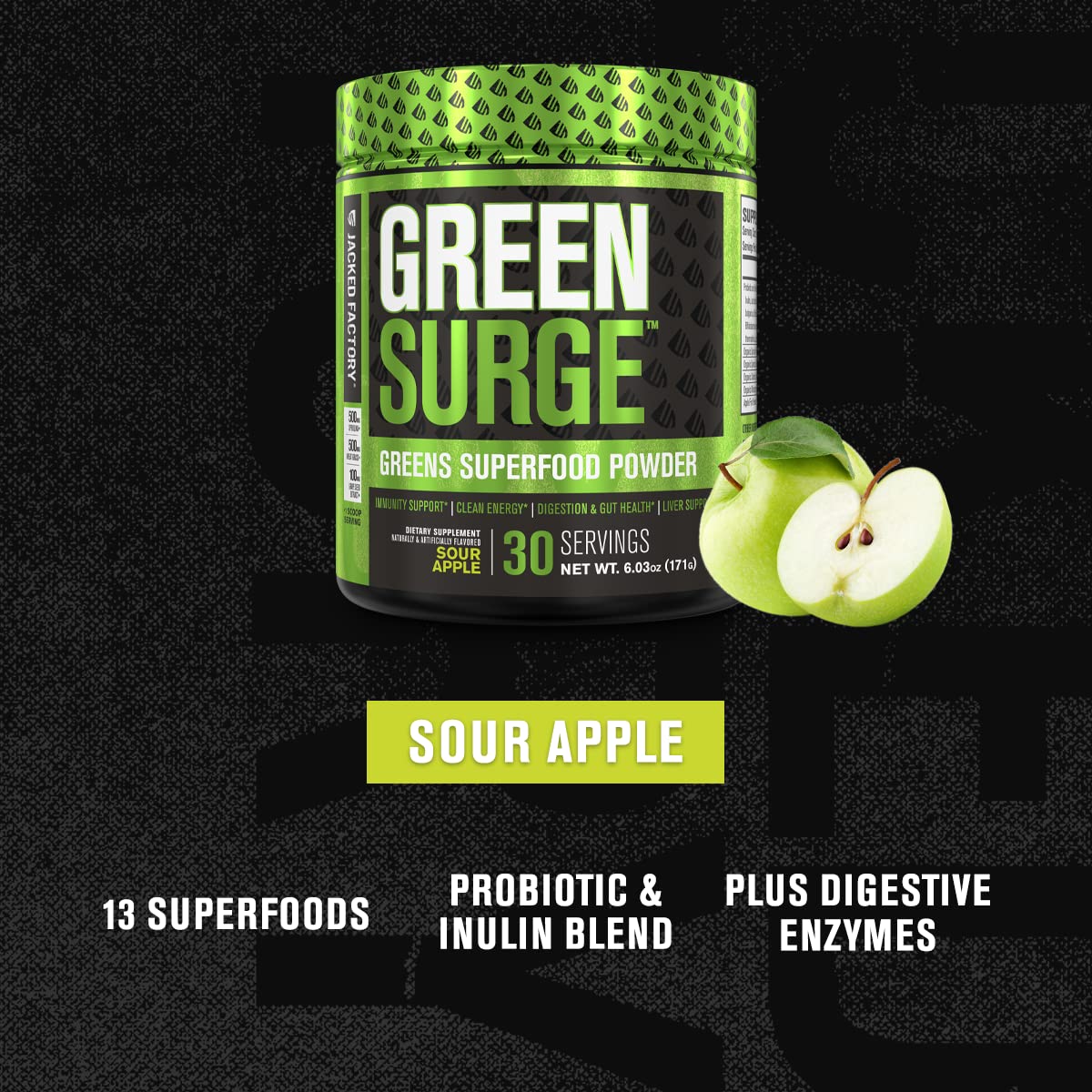 Jacked Factory Green Surge Spirulina Superfood Powder packaging