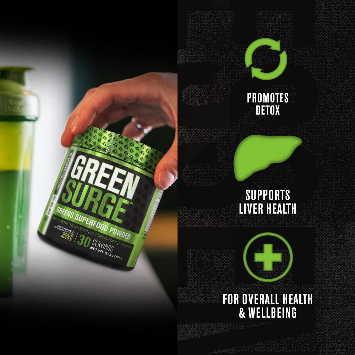 Jacked Factory Green Surge Spirulina Superfood Powder scoop size