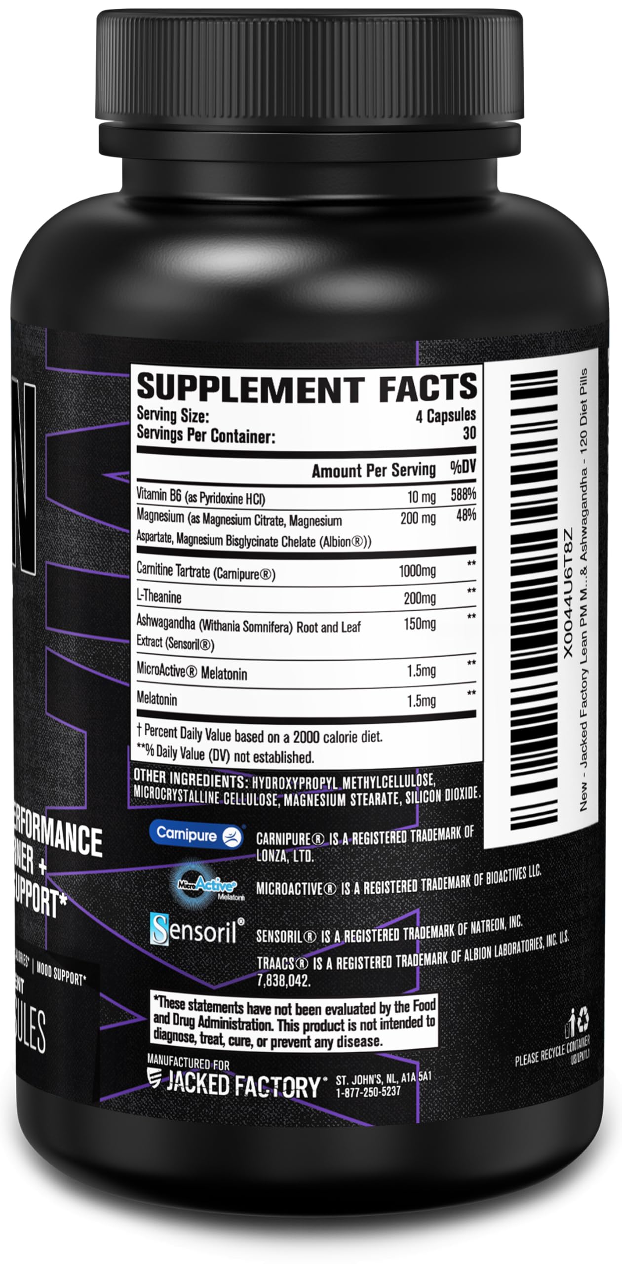 Jacked Factory Lean PM Max bottle with a glass of water