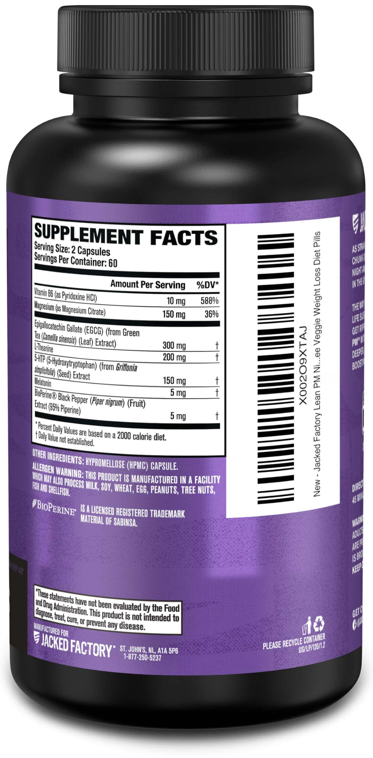 Jacked Factory Lean PM Stimulant-Free Fat Burner displayed with other supplements