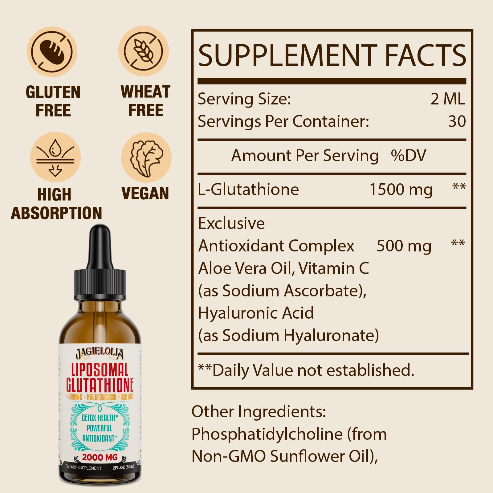 Jagielolia Liposomal Glutathione Liquid bottle side view